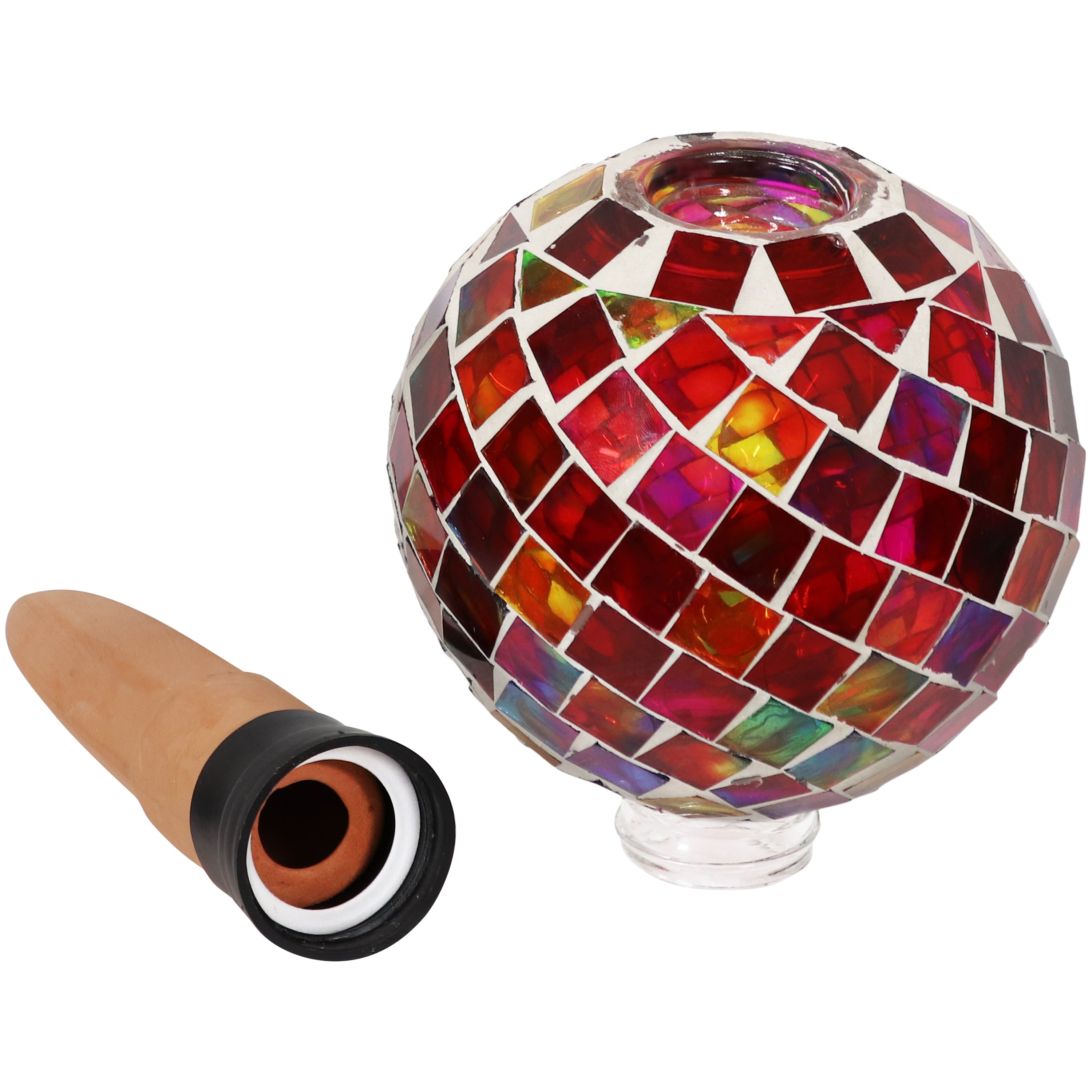 Sunnydaze Decorative Mosaic Glass Plant Watering Globe with Clay Spike - Self-Watering System for Indoor & Outdoor Potted Plants, Flowers, Herbs - Perfect for Vacation Care & Home Garden Decor
