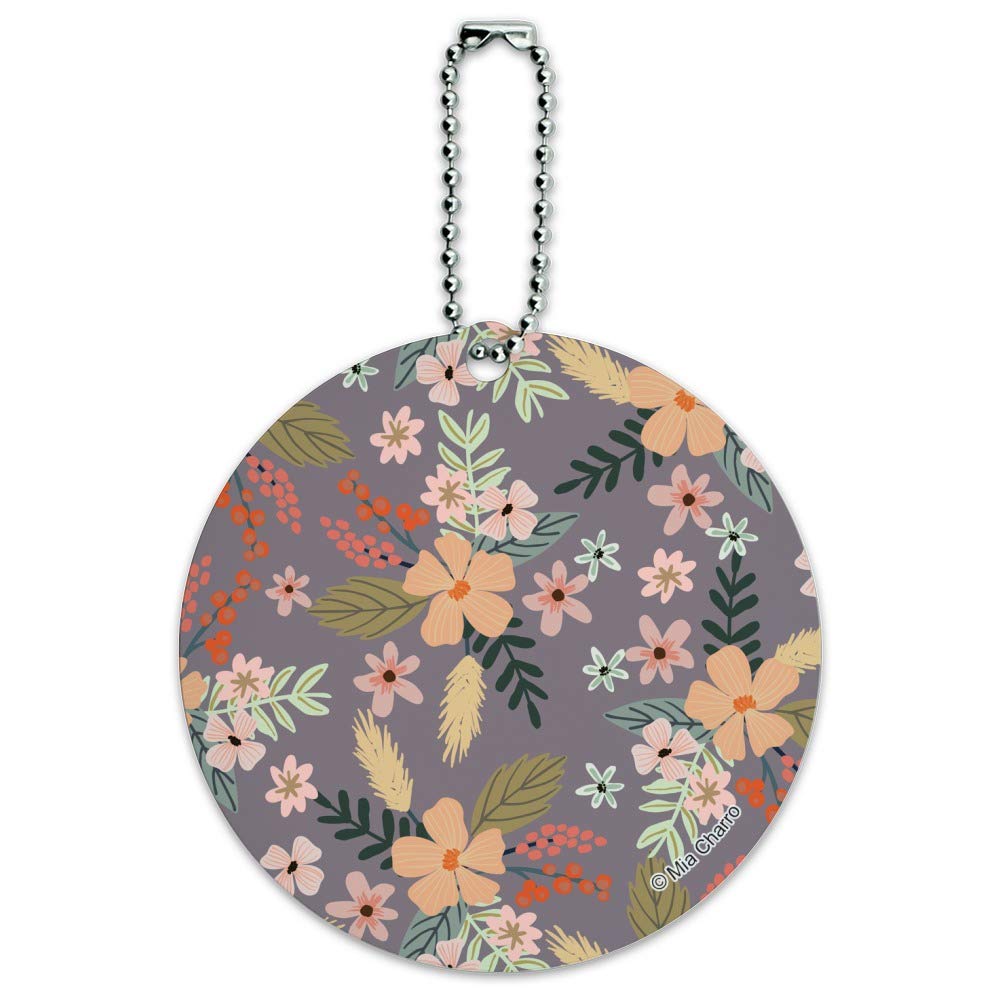 French Garden Flowers Round Luggage ID Tag Card - Personalized Suitcase Name Tag for Travel Bags & Carry-Ons - Perfect for Airports, Vacation & Business Trips