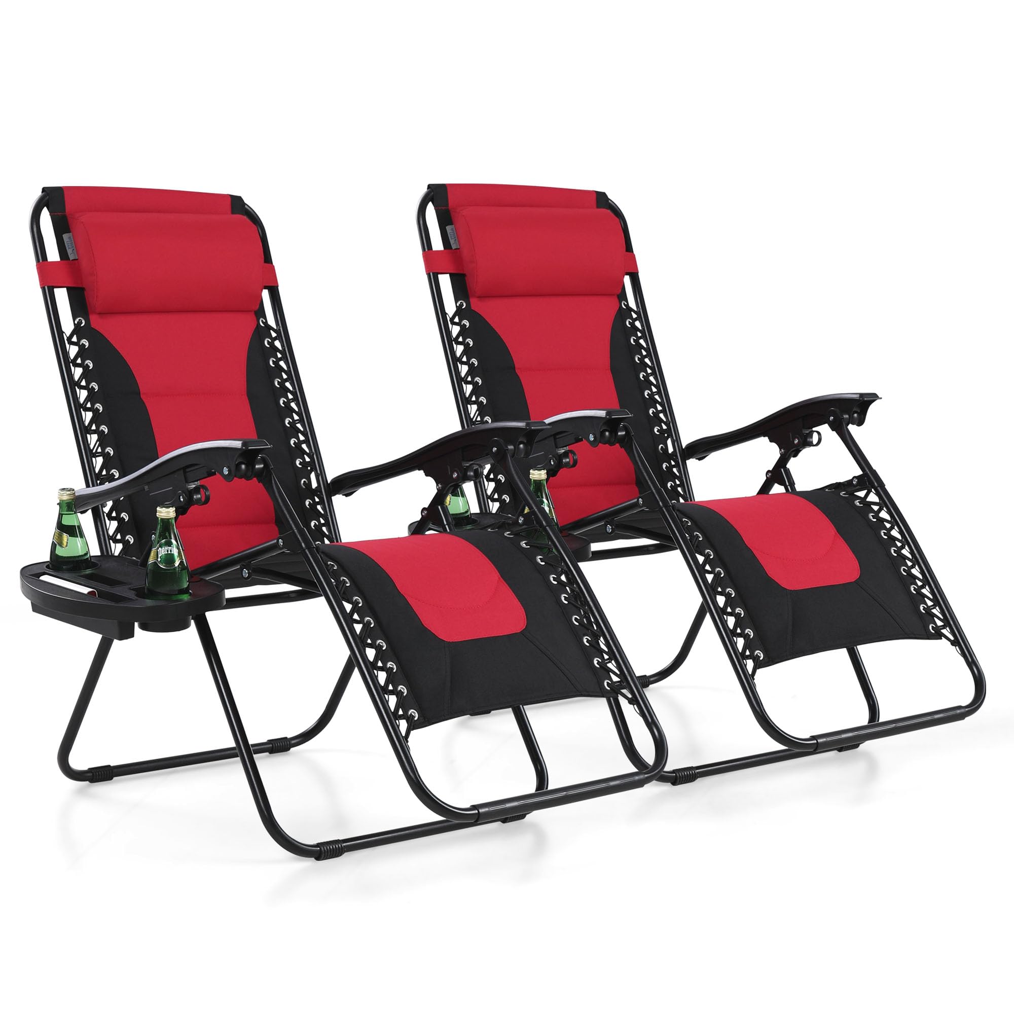 MFSTUDIO 2-Pack Zero Gravity Recliner Chairs with Adjustable Headrest & Cup Holder - 350lbs Weight Capacity Folding Patio Lounge Chairs for Pool, Backyard, Deck - Comfortable Outdoor Relaxation (Red)