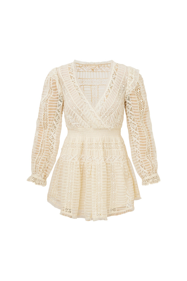 Alonsa Lace Detailed Mini Dress - Elegant Cream Summer Party Cocktail Dress for Women | Perfect for Weddings, Date Nights & Special Occasions