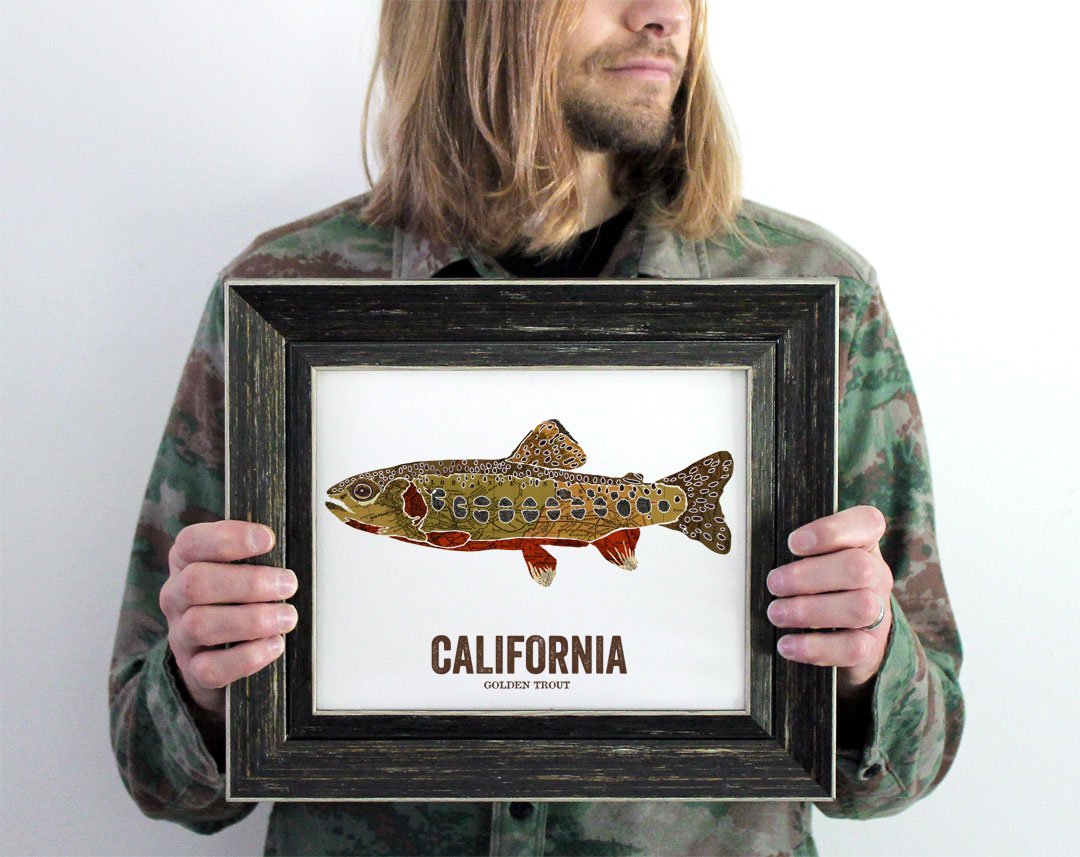 Golden Trout Art Print - California State Fish Vintage Map Wall Decor | Nature Outdoor Art Gift for Men | Perfect for Home Office, Cabin, or Fishing Lodge Decor