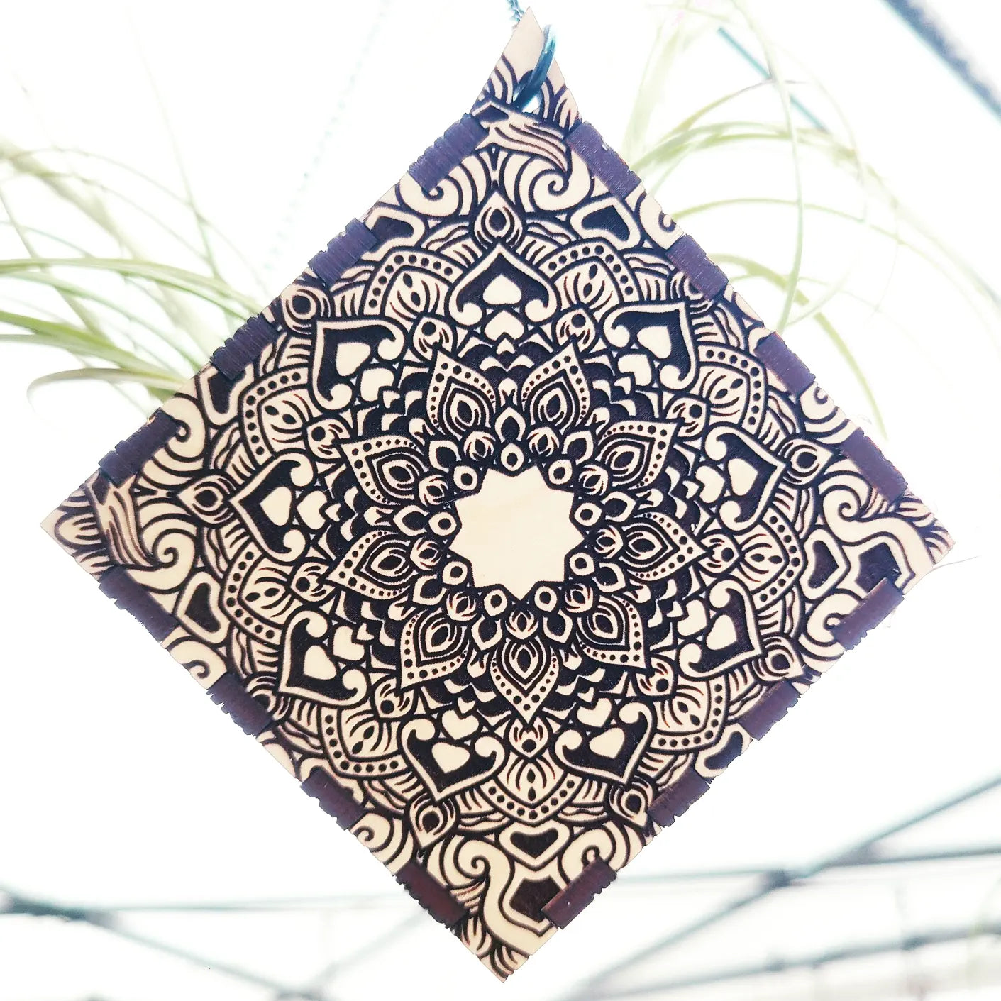 Hemicube Free Hanging Planter - Air Plant Holder | Handmade Wooden Home Decor for Plant Lovers | Unique Wall Display for Living Rooms, Offices & Gifts | Modern Boho Indoor Gardening Decor