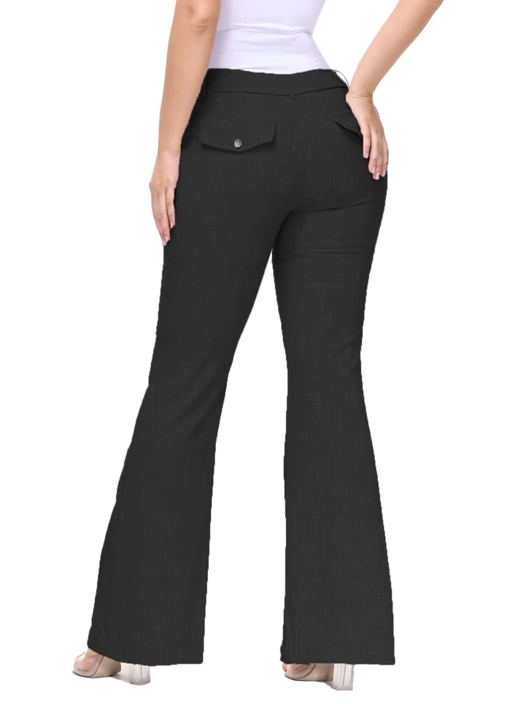 Flamingals Women's Low Rise Wide Leg Flare Dress Pants - Comfortable Office Work Trousers for Business Casual & Professional Outfits