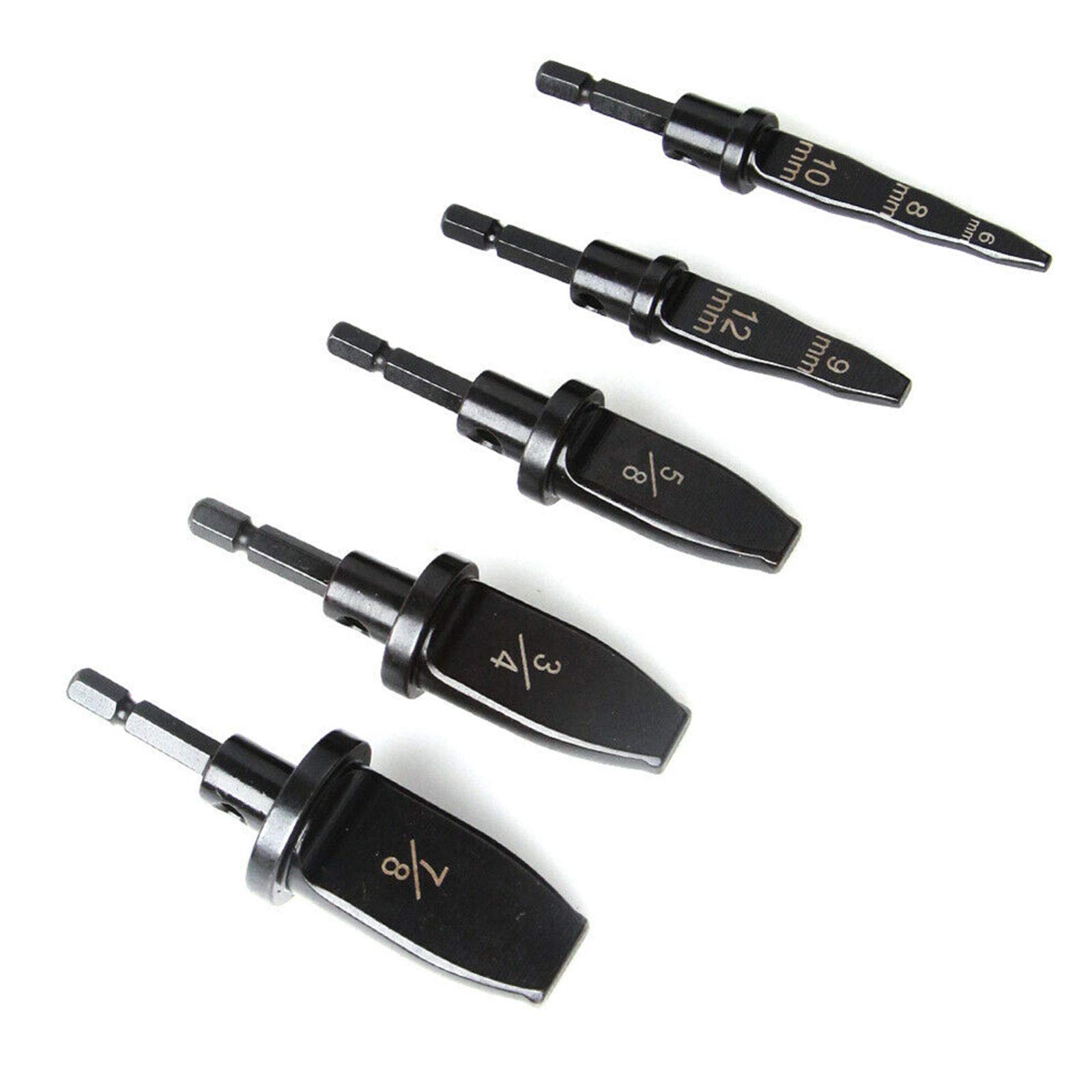5-Piece Swaging Tool Drill Bit Set for HVAC & Plumbing - Metric & SAE Copper Pipe Expander (6/8/10mm, 9/12mm, 5/8