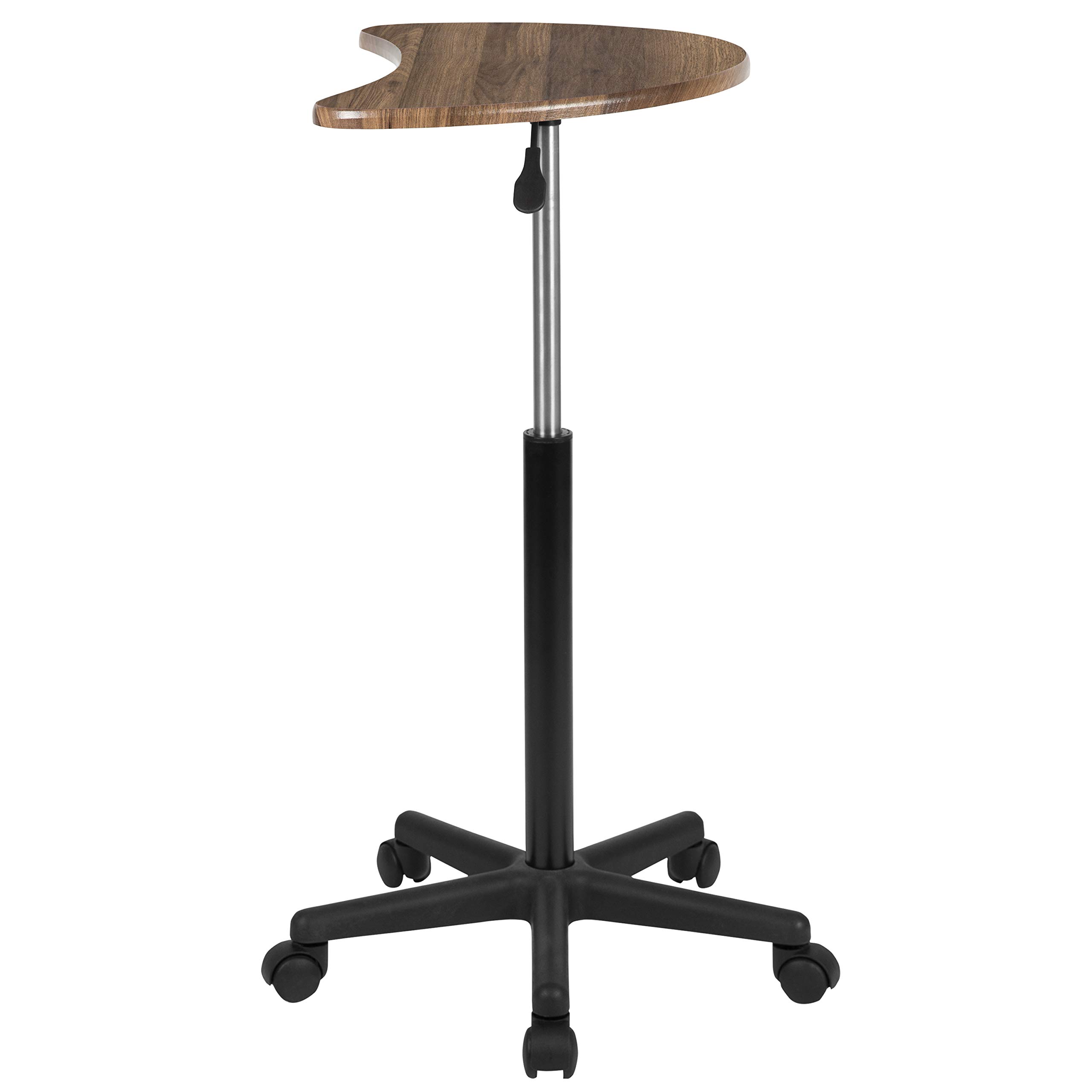 EMMA + OLIVER Rustic Walnut Adjustable Height Mobile Laptop Desk - Portable Rolling Standing Computer Workstation for Home Office & Small Spaces