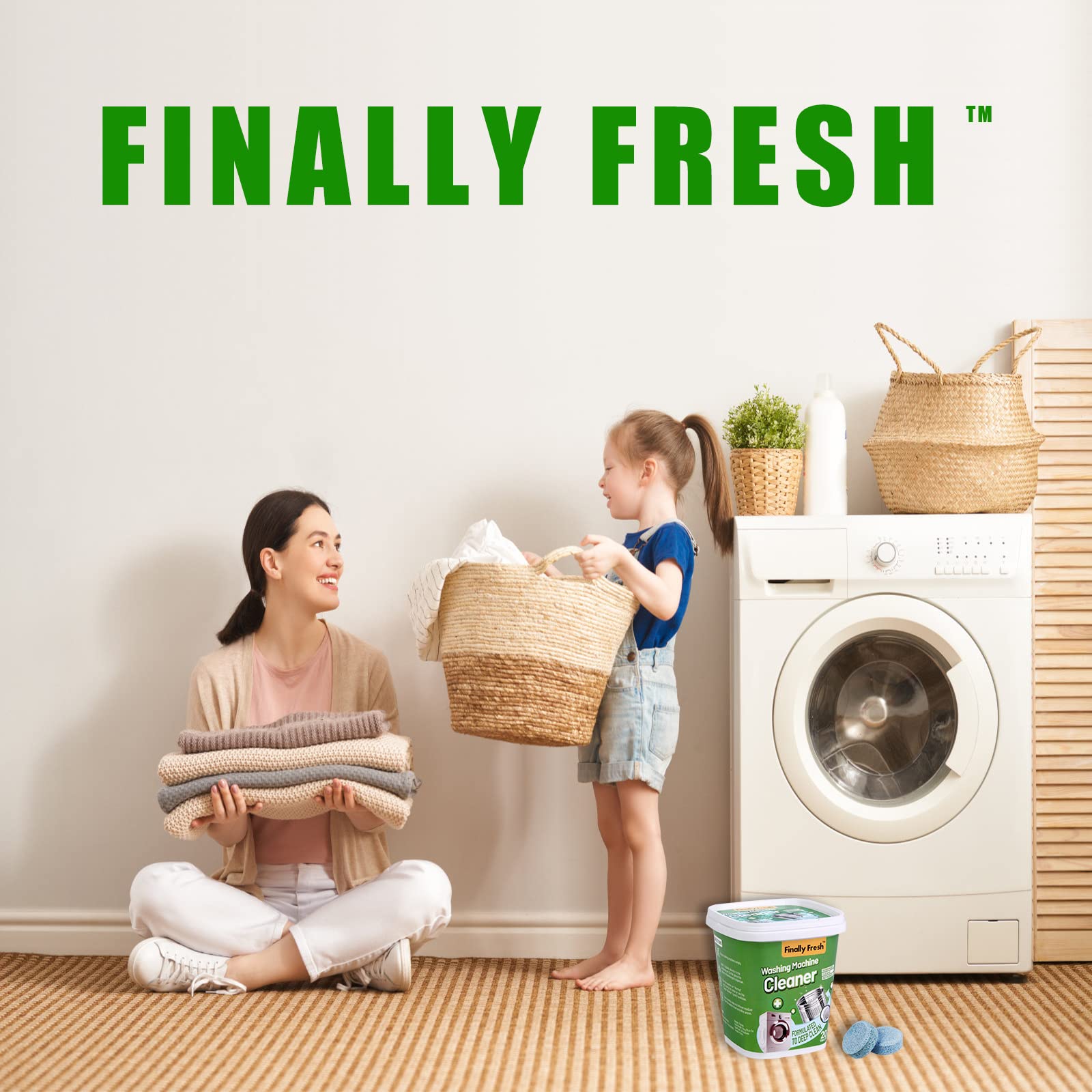 Finally Fresh Washing Machine Cleaner - 20 Pack Washer Cleaner for Front & Top Loaders, HE Compatible, Hypoallergenic for Sensitive Skin | Deep Clean & Deodorize, Prevent Mold & Odor in All Washing Machines | Perfect for Laundry Day, Pet Owners & Allergy Sufferers
