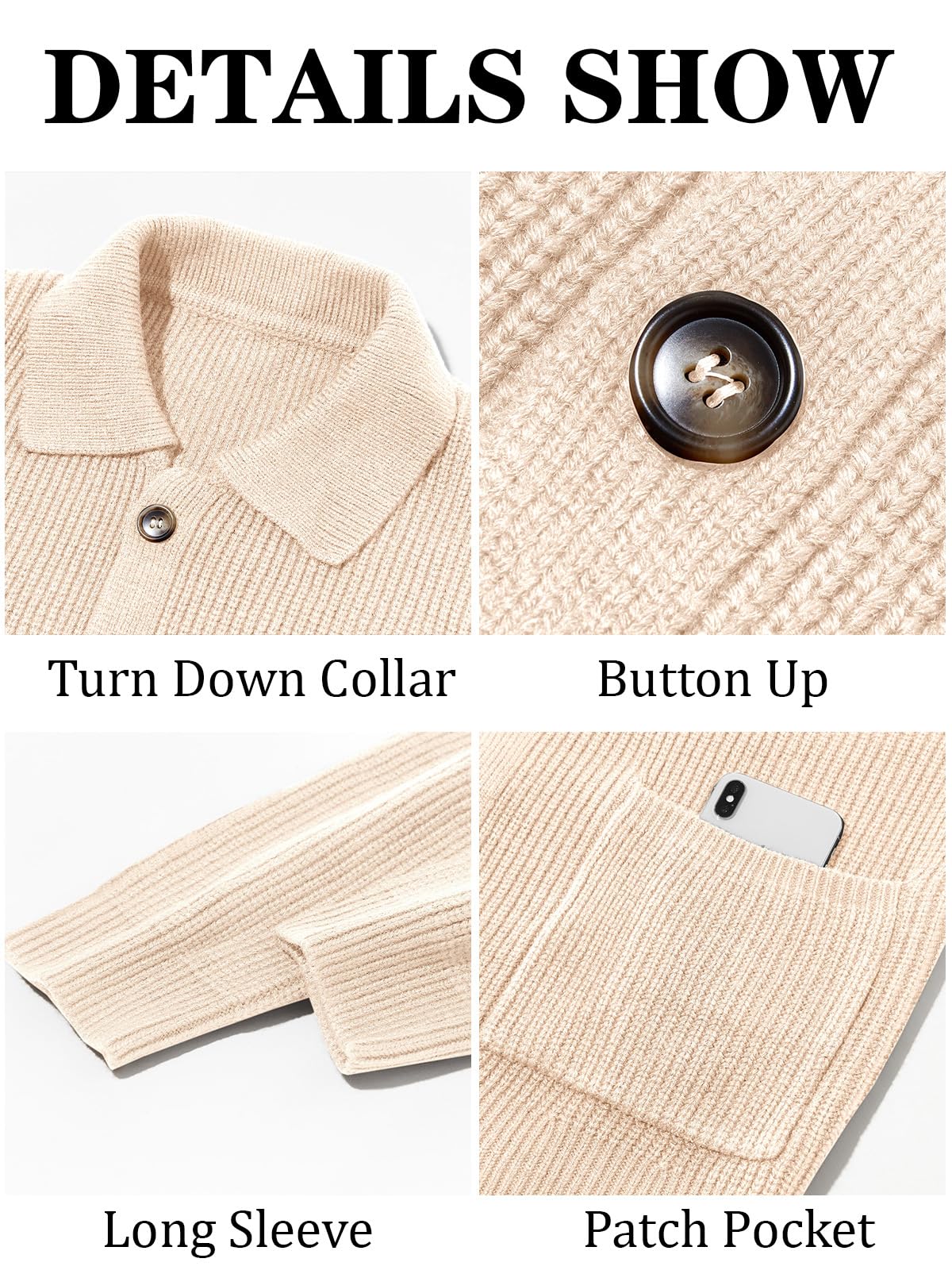 Runcati Men's Cable Knit Cardigan Sweater - Button Down Casual Ribbed Chunky Knitwear with Pocket | Perfect for Fall & Winter Layering, Office Wear, and Outdoor Activities