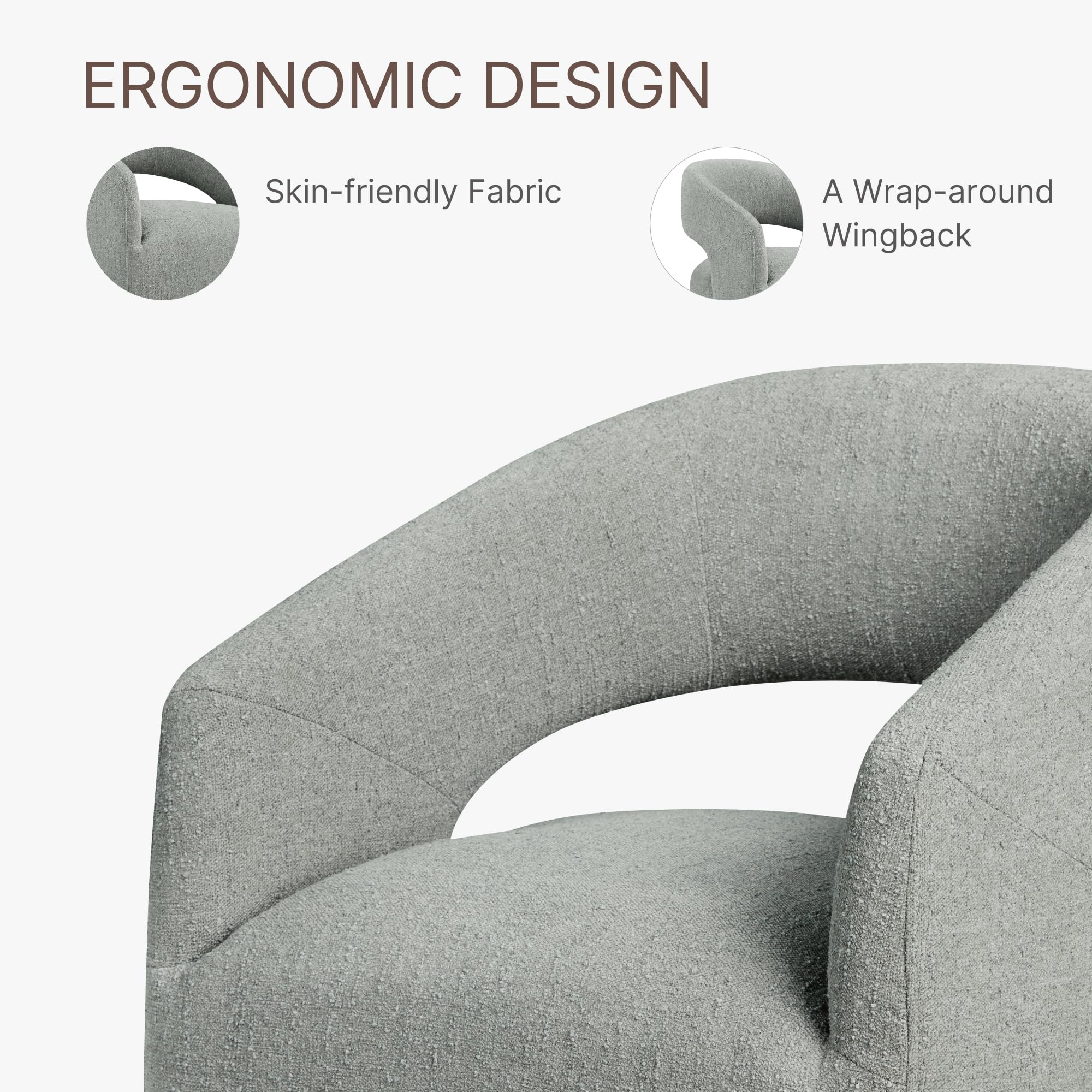 Modern Upholstered Barrel Armchairs with Casters - No Assembly Dining Chairs Set of 2 (Fog Gray) - Perfect for Dining Room, Bedroom, Living Room & Home Office