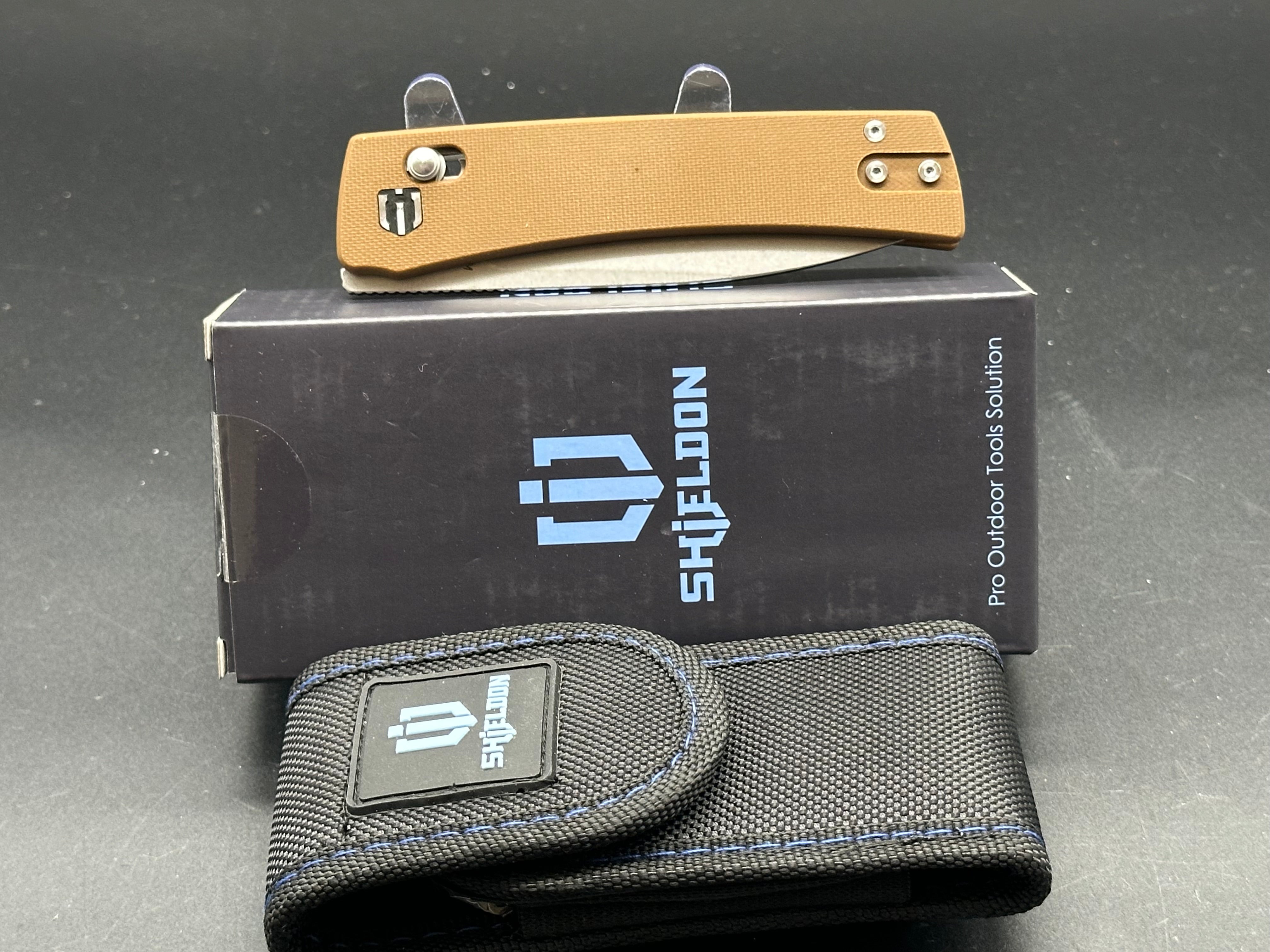 SHIELDON KITE Pocket Knife - 154CM Stainless Steel Blade with Brown G10 Handle - Compact EDC Folding Knife for Outdoor, Camping & Everyday Carry