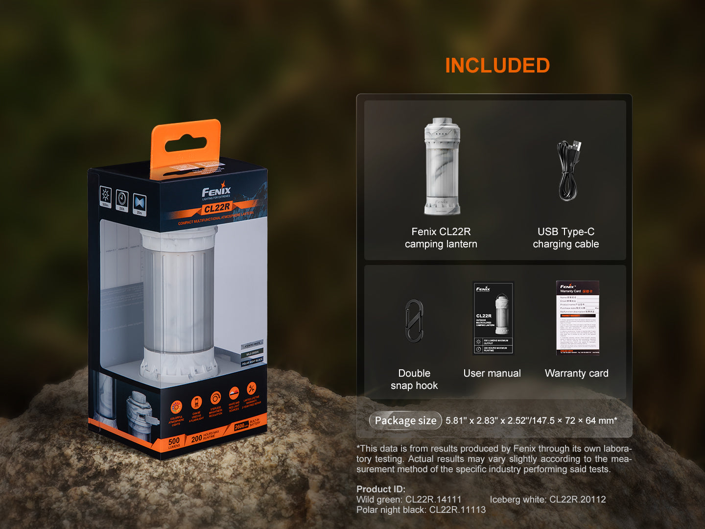 Fenix CL22R Rechargeable LED Camping Lantern - 500 Lumens, Waterproof, Portable Outdoor Light for Hiking, Backpacking & Emergency Use