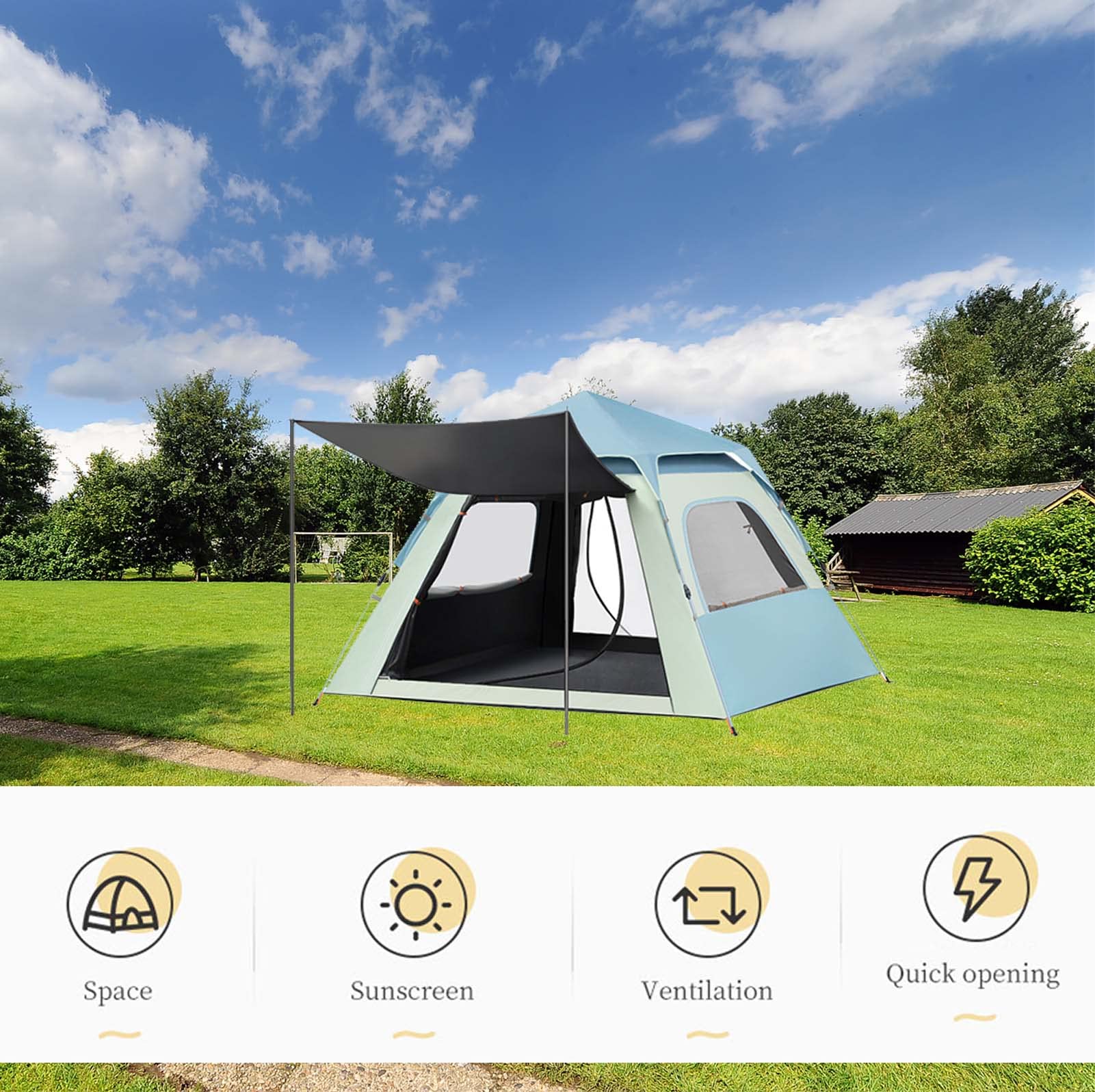 3-5 Person Pop Up Camping Tent - Large Waterproof & Windproof Family Tent for Adults - Lightweight Backpacking Tent with Sun Protection - Perfect for Hiking, Trekking & Outdoor Adventures