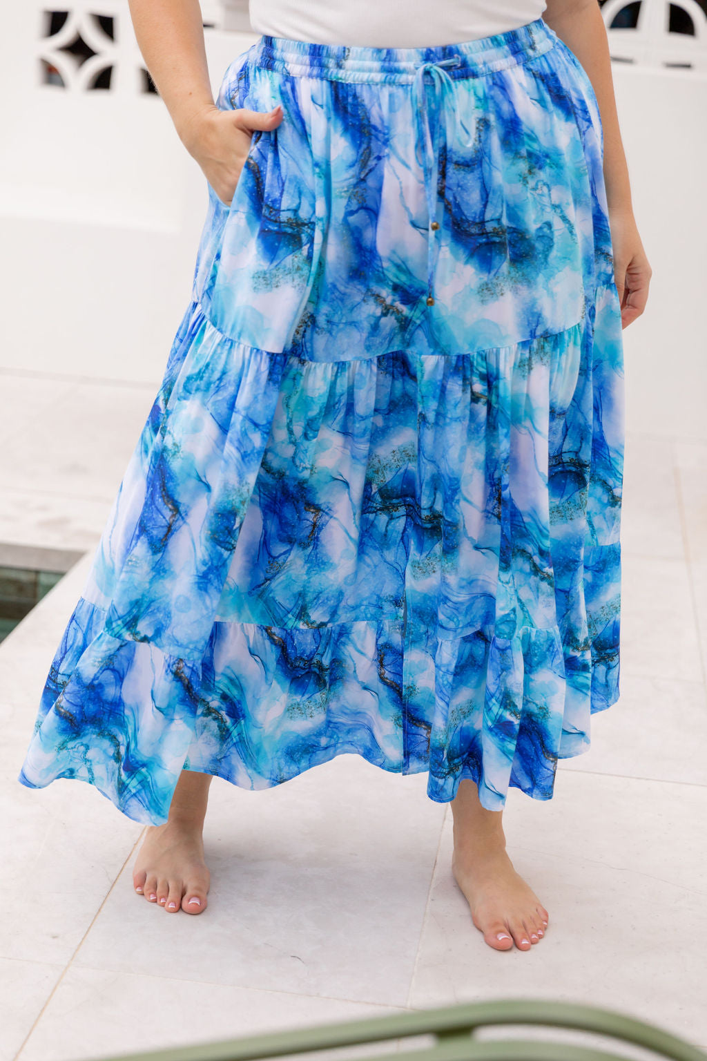 Kimmy Skirt in Mystic Ink - Women's Flowy Midi Skirt with Elastic Waist | Perfect for Casual Wear, Office Outfits & Summer Dresses