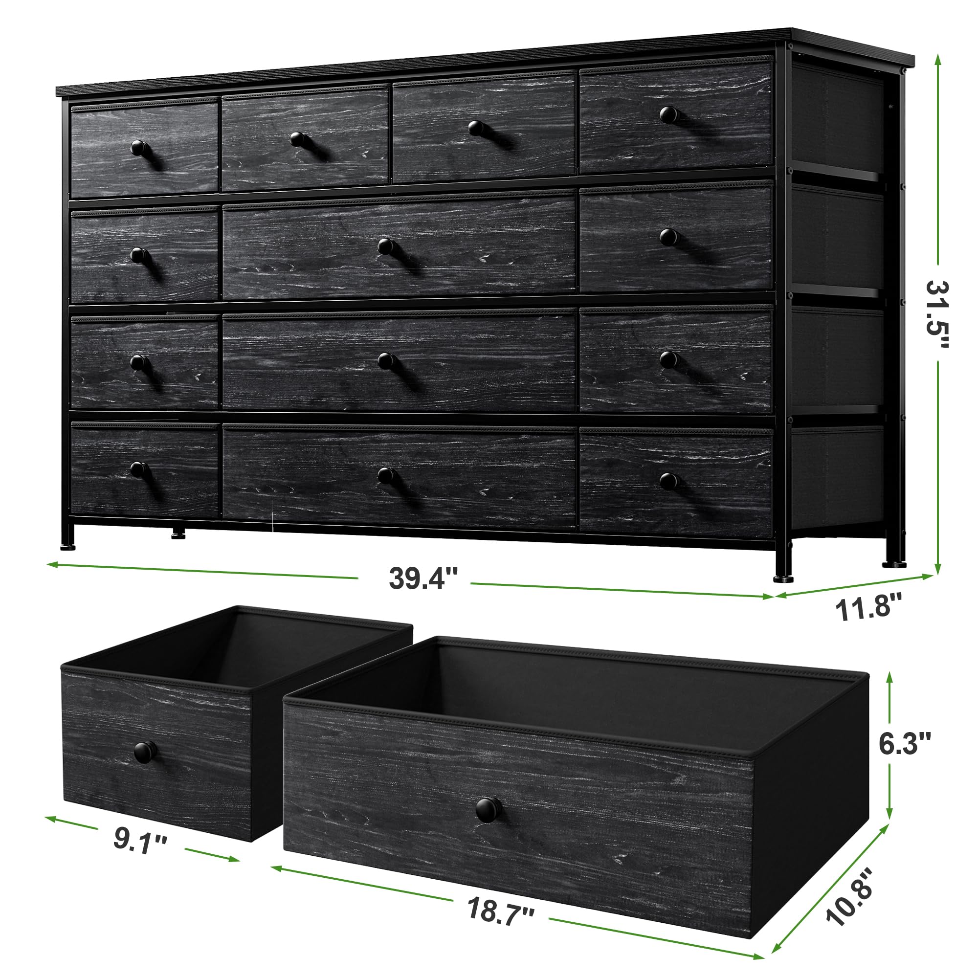 13-Drawer Black Dresser for Bedroom & Closet - 55