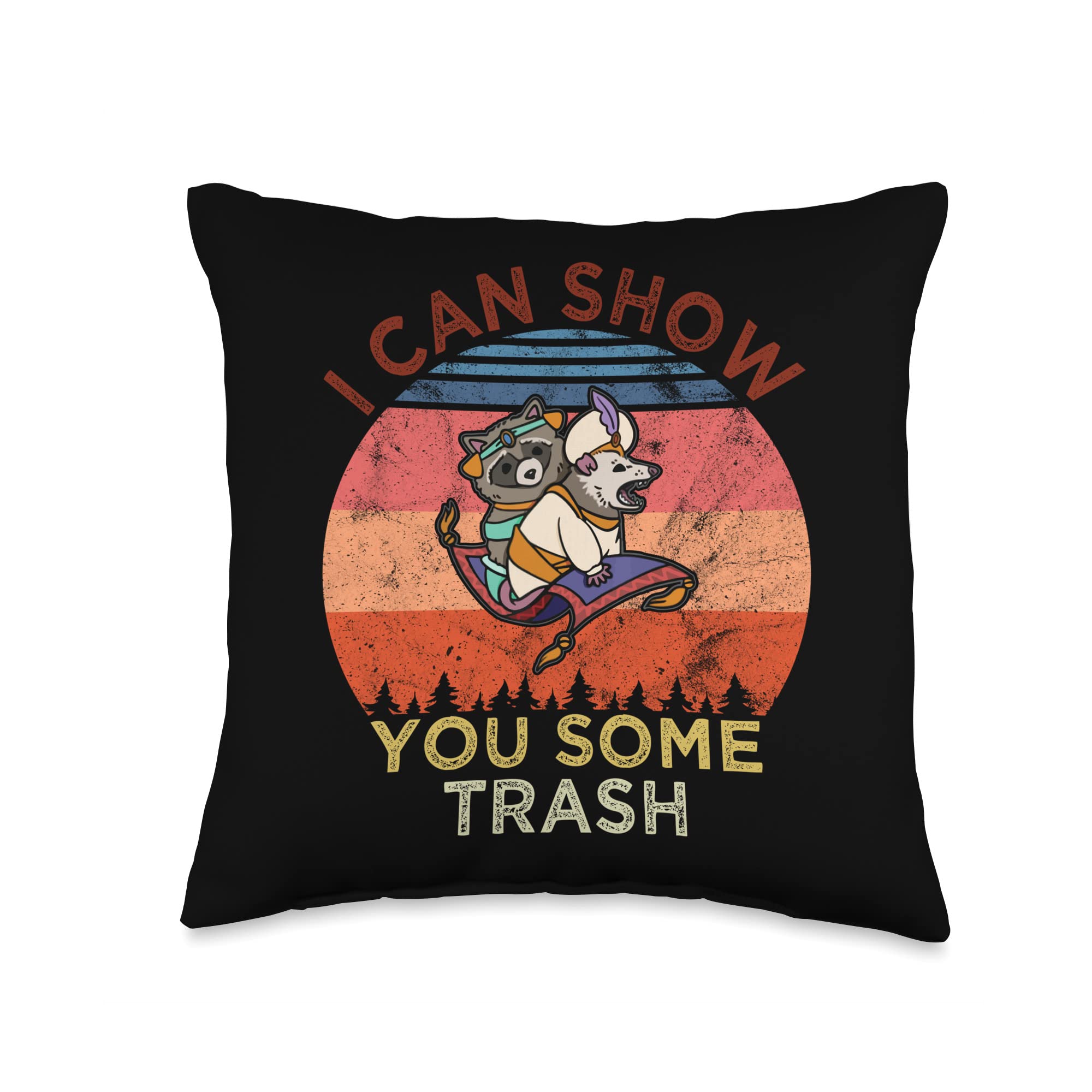 Vintage Trash Tee - Retro Rat, Mouse & Raccoon Lovers Throw Pillow 16x16 - Multicolor Funny Animal Cushion for Home Decor, Living Room, Bedroom, or Gift