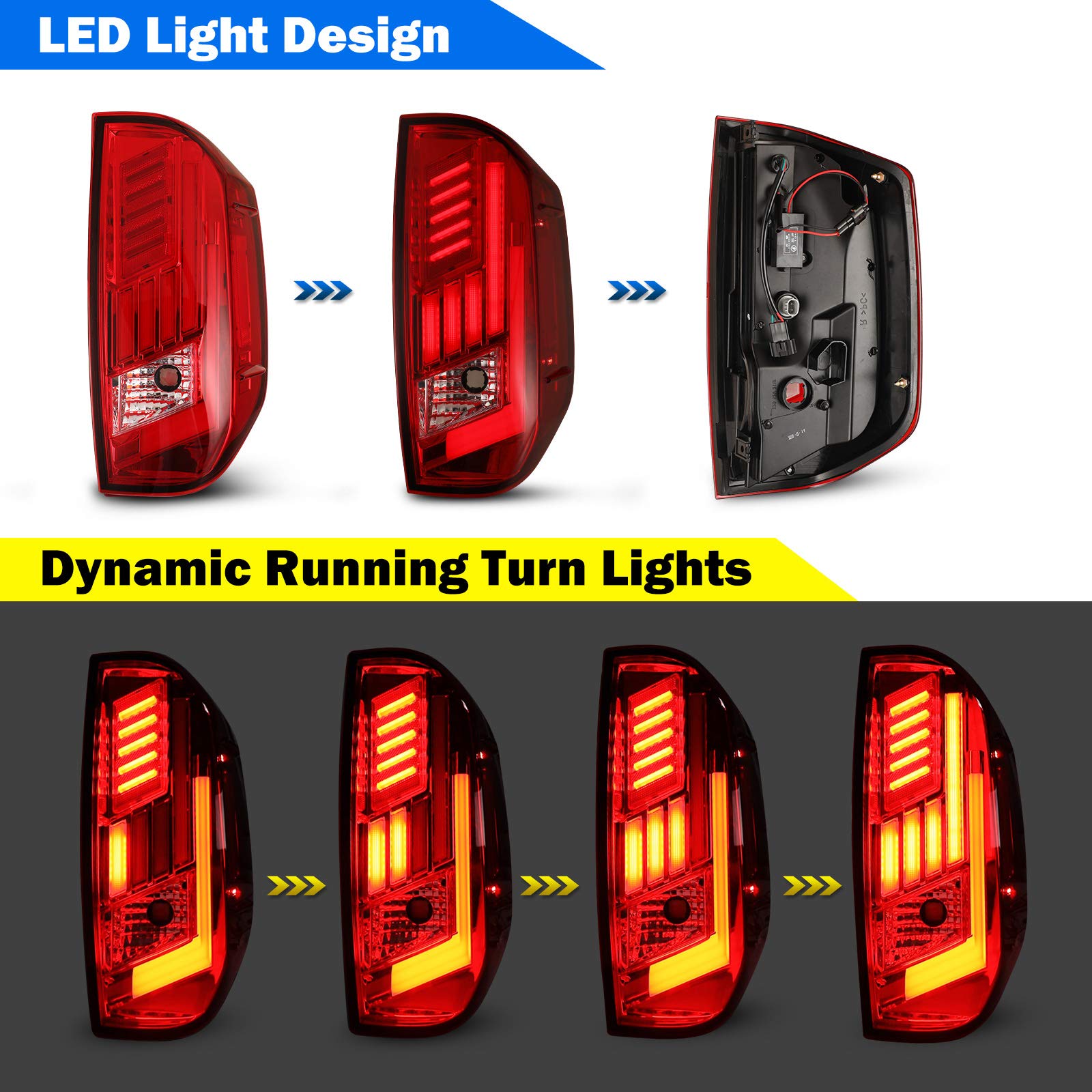 WOLFSTORM LED Tail Lights Assembly Replacement for 2014-2021 Toyota Tundra - Smoked Lens, Plug & Play, DOT Approved - Perfect for Off-Roading, Night Driving & Customization