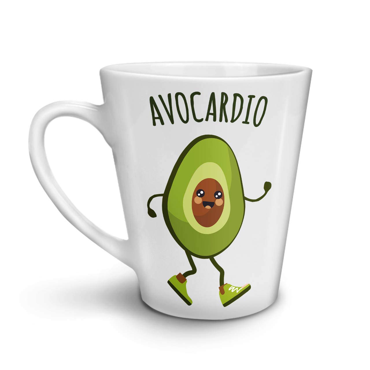 Funny Avocado Cardio Run Latte Mug - Double-Sided Print Ceramic Coffee Cup with Comfortable Handle by Wellcoda | Perfect for Gym Lovers, Runners & Coffee Enthusiasts