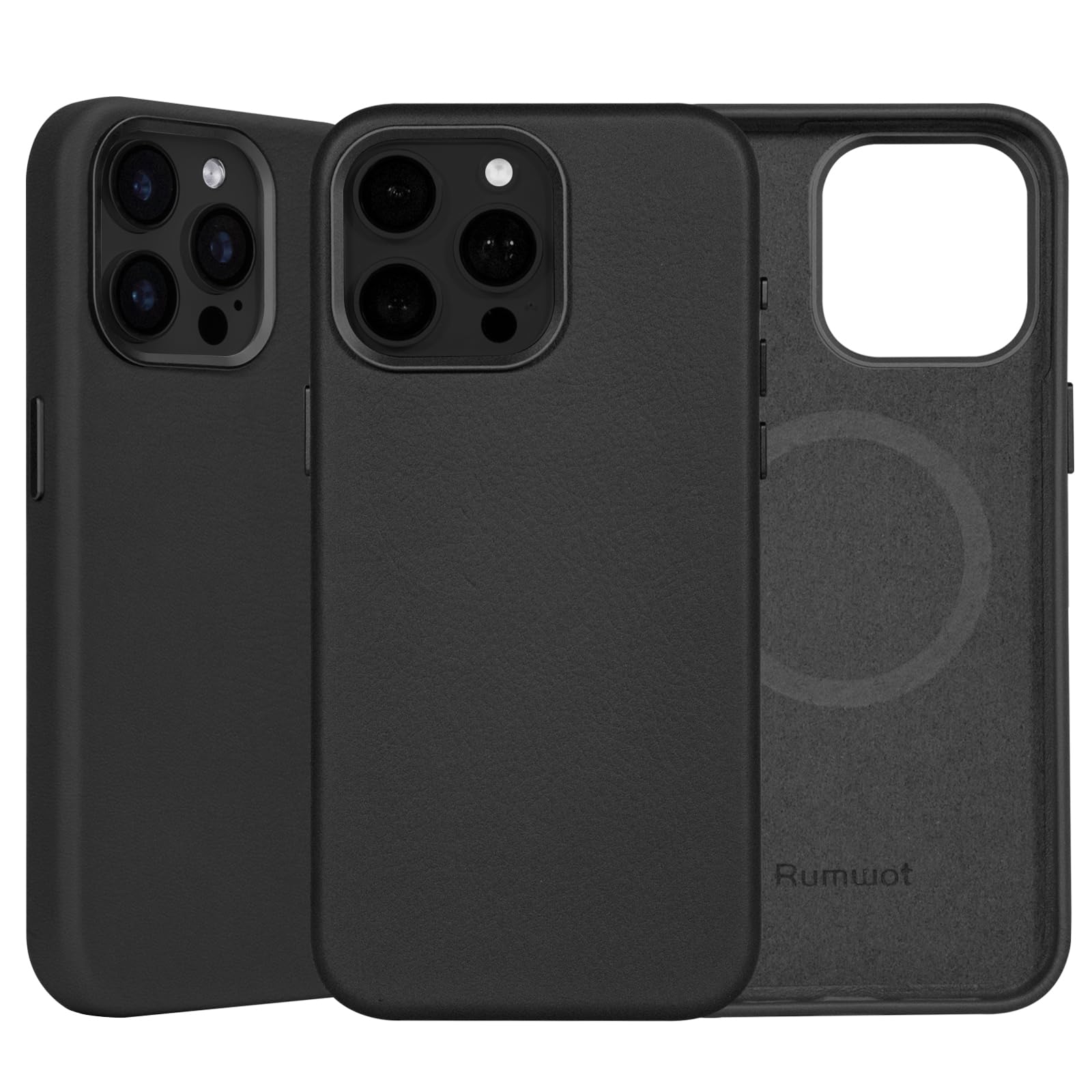 Premium Genuine Full Grain Leather Case for iPhone 15 Pro Max - Slim Fit, MagSafe & Wireless Charging Compatible - Drop & Scratch Resistant with Metal Buttons & Camera Bezel (Black) | Perfect for Business Professionals & Daily Commuters