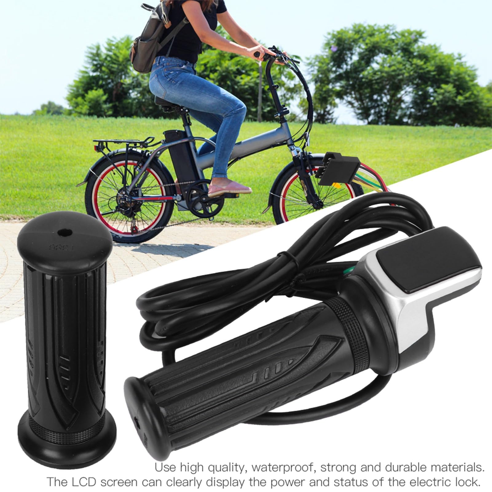 Electric Bike Throttle Handle with LCD Power Display & Switch - 5-Star Twist Grip for E-Bikes - Perfect for Commuting, Off-Roading & Urban Riding