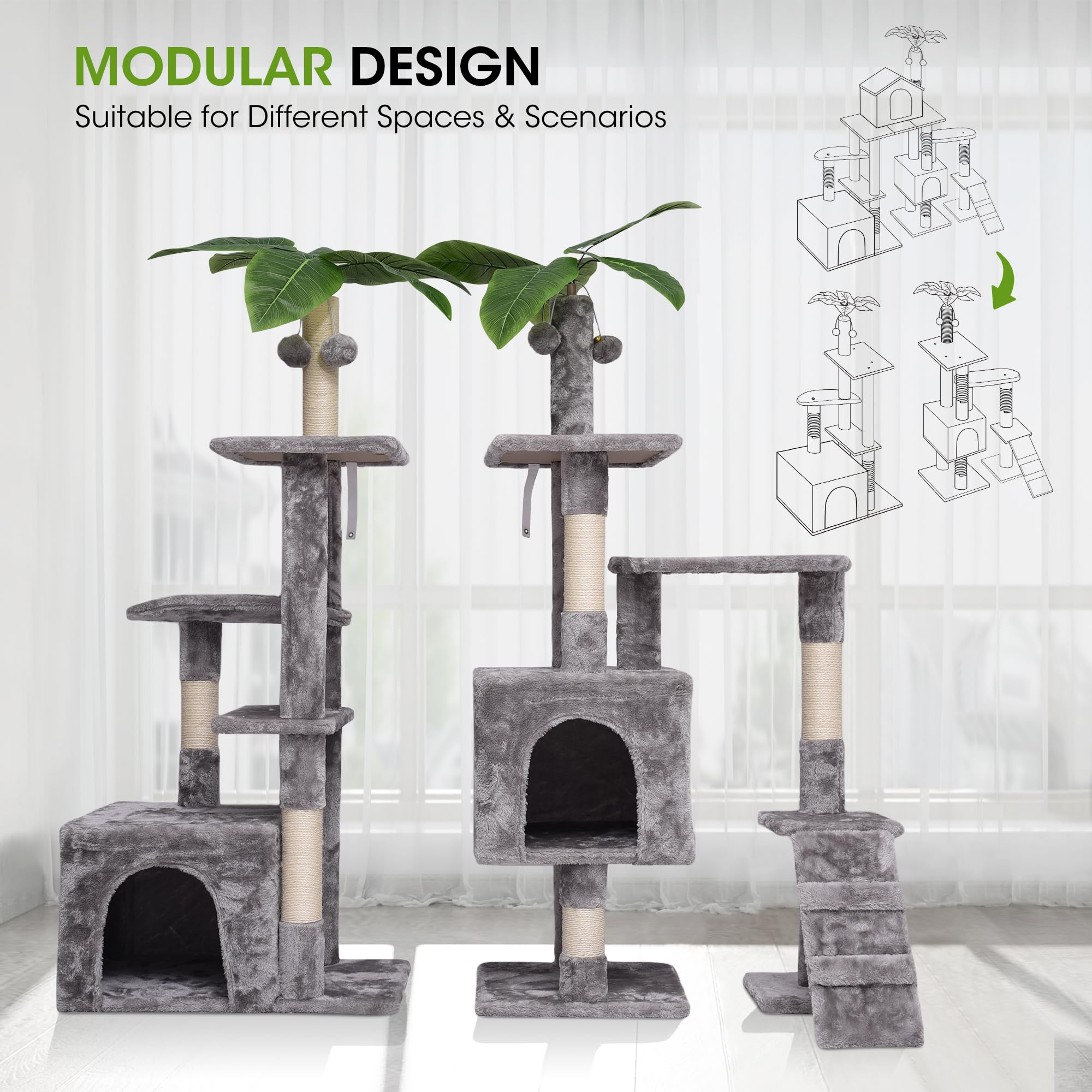 Premium Multi-Level Cat Tree with Scratching Posts & Plush Perches - Cat Activity Center Tower with Condo, Basket & Hammock - Durable Gray Cat Furniture for Kittens & Adult Cats - Perfect for Play, Rest & Climbing in Home or Office