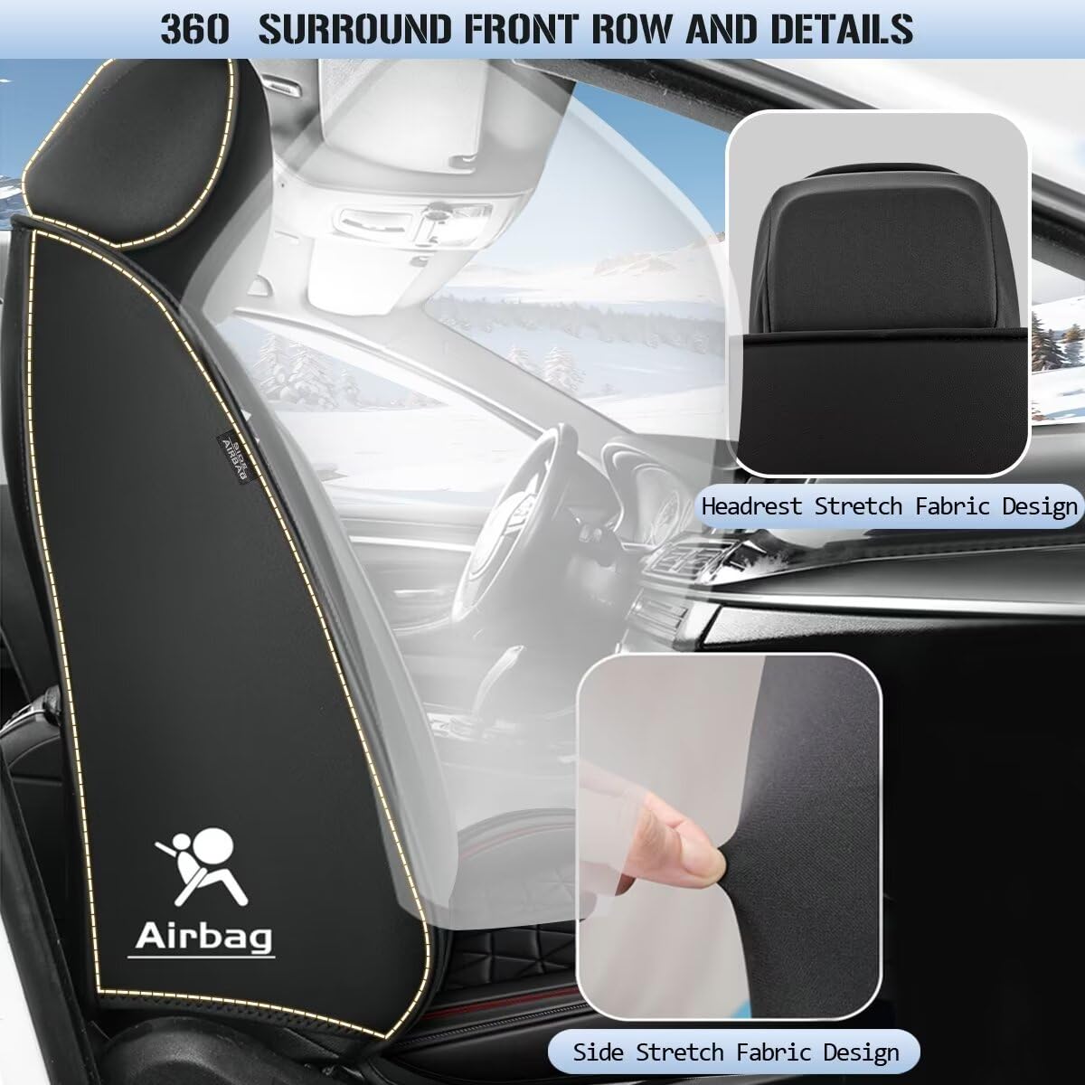 Premium Leather Waterproof Front Seat Covers for Volkswagen Jetta 2008-2025 - Black Car Seat Protectors (2-Piece Set) | Perfect for Daily Commute, Road Trips & Pet-Friendly Vehicles
