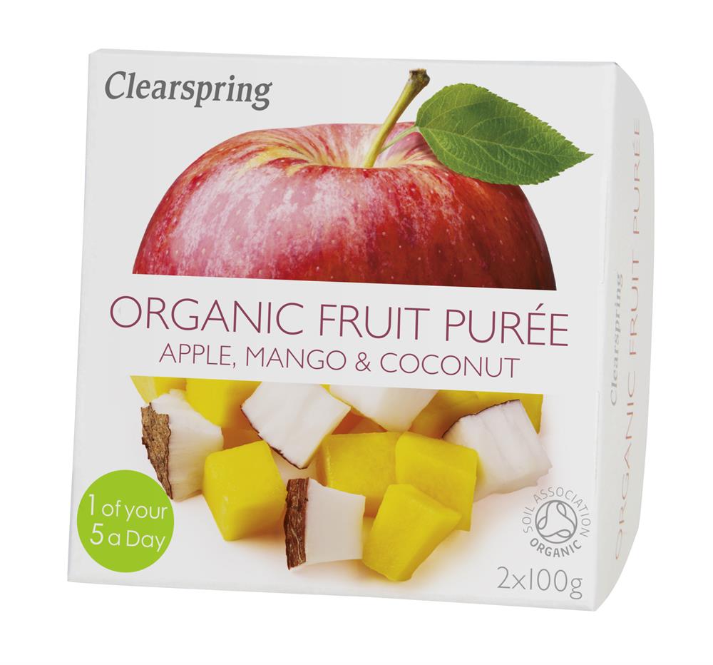 Organic Clearspring Fruit Puree - Apple, Mango & Coconut Blend (2 Pack x 100g) | Healthy Baby Food, Smoothie Ingredient & Baking Alternative for Natural Recipes