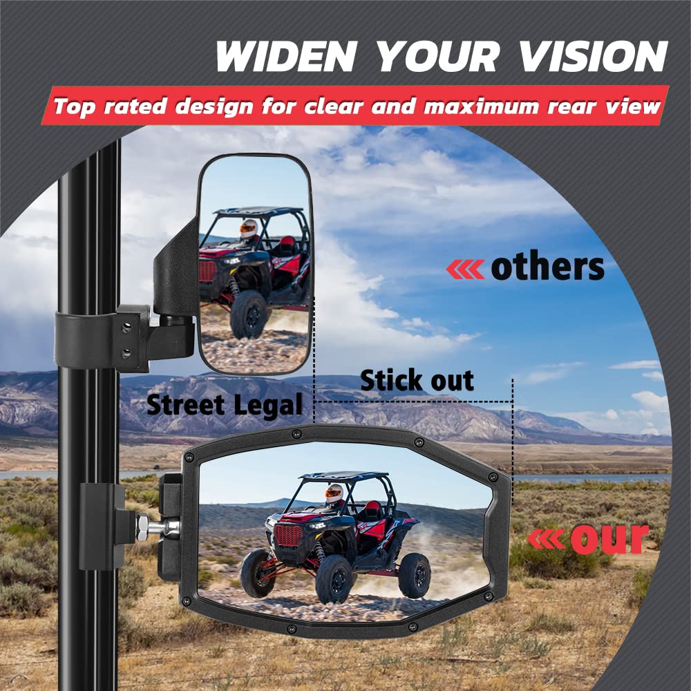 Lumimotor UTV Side View Mirrors with LED Lights - Aluminum Alloy Rearview Mirrors Compatible with Polaris Ranger, Can-Am Defender & Maverick Trail - Perfect for Off-Roading, Hunting & Farm Work
