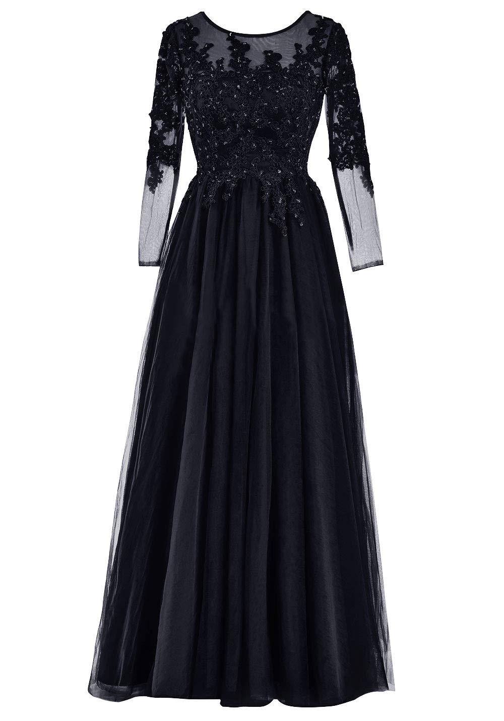 Elegant Long Sleeve Lace Mother of The Bride Dress with Beaded Tulle Detail - Perfect for Weddings, Evening Galas & Formal Occasions