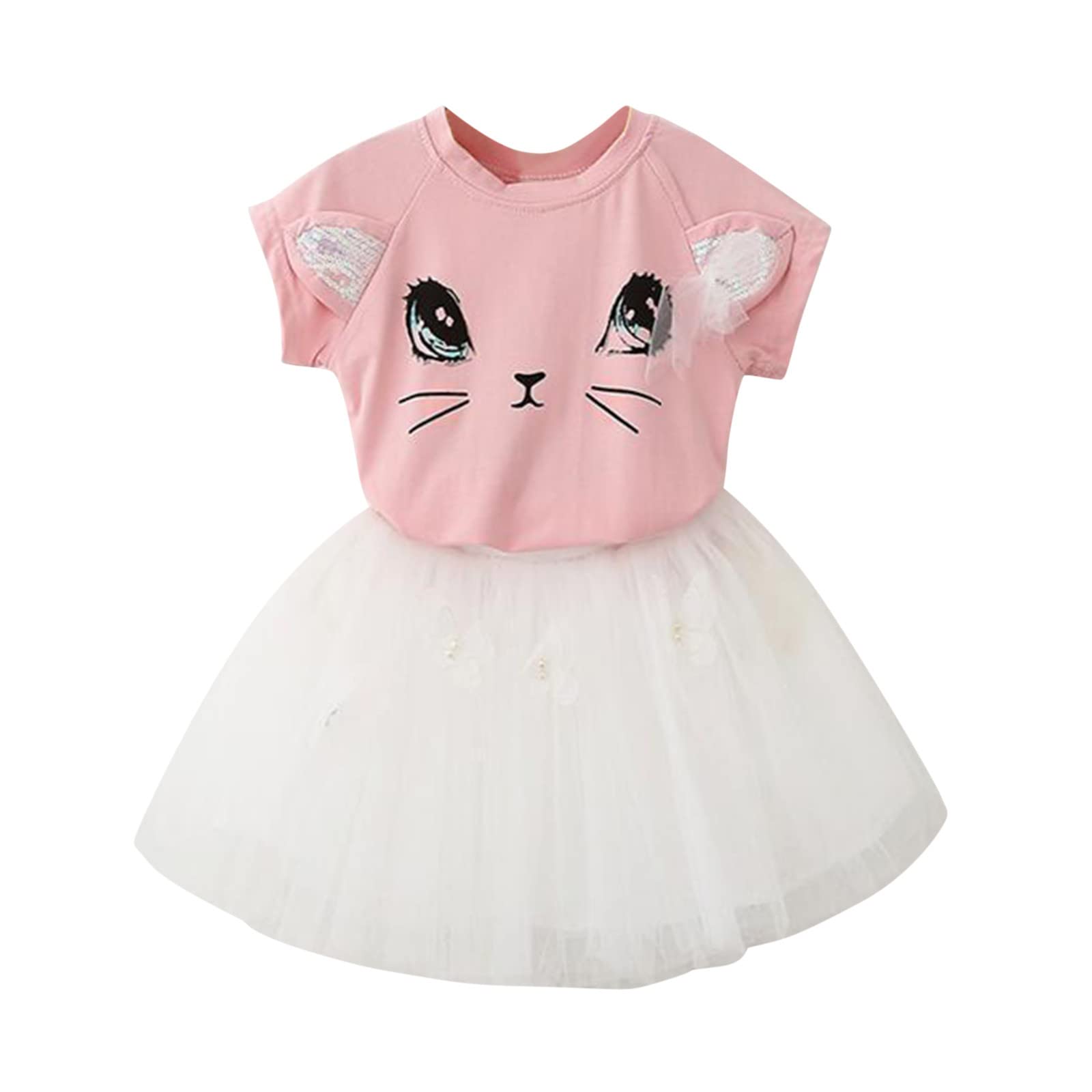 Xbgqasu 4T Easter Outfit for Girls - Adorable Toddler Tutu Dress with Cute Cat Print Short Sleeve T-Shirt (Pink, 2 Years) - Perfect for Easter Celebrations, Birthday Parties & Photo Shoots