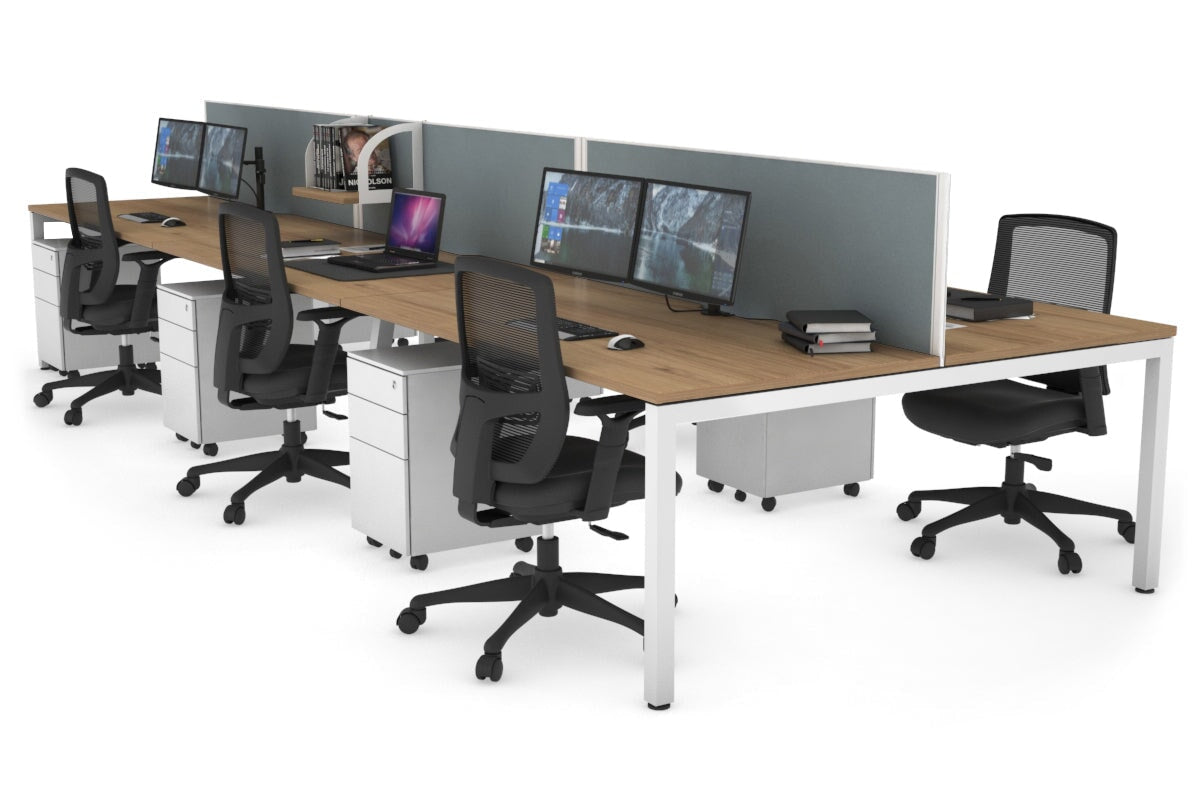 6-Person Office Workstation with Quadro Square Legs - 1600L x 800W Dimensions, Cable Management Scallop for Organized Workspace - Perfect for Open Office Layouts, Team Collaboration & Modern Workspaces