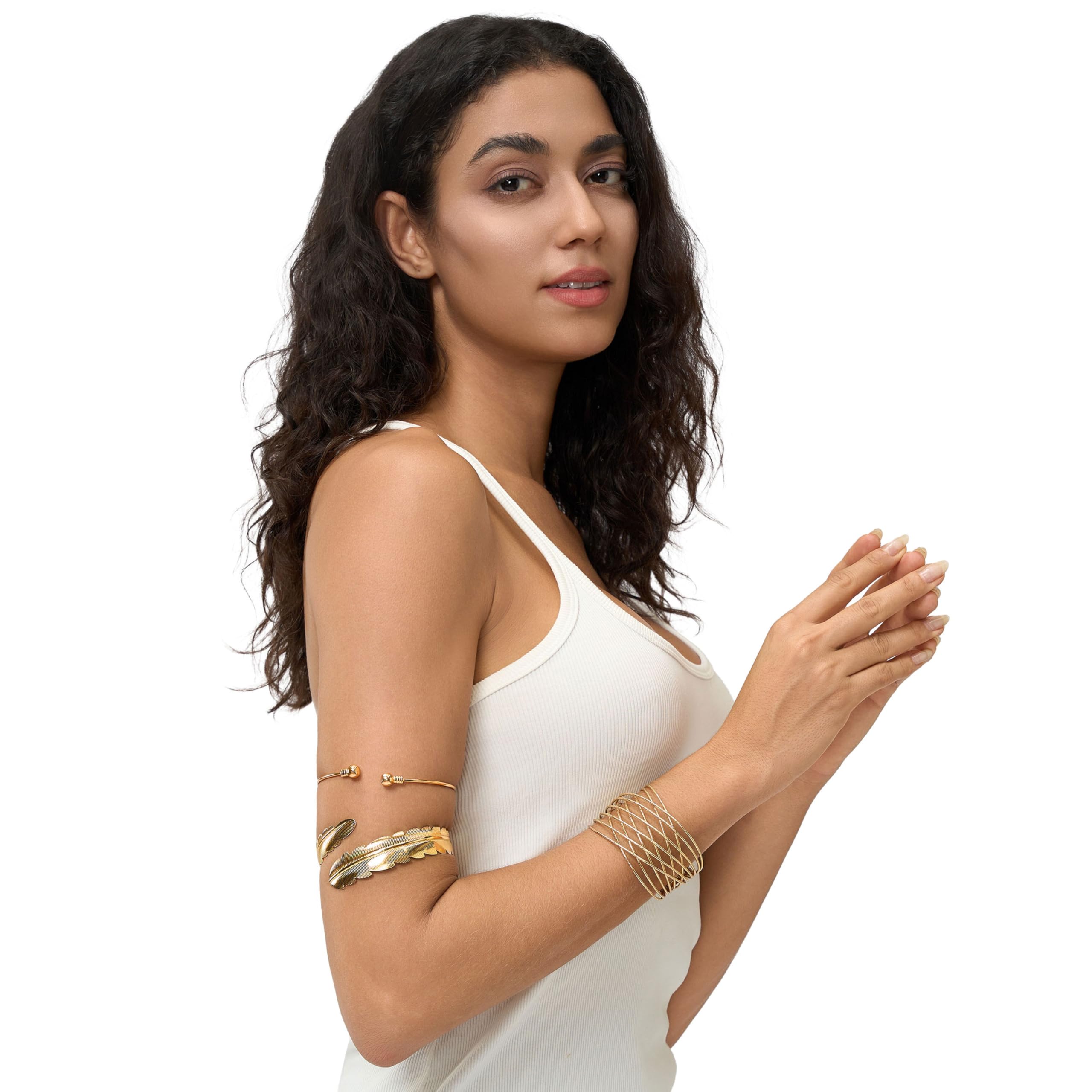 9PCS Halloween Greek Style Jewelry Set - Gold Arm Cuffs, Open Bangle Bracelets for Women & Men | Costume Accessories for Greek Goddess, Toga Party & Halloween Costume