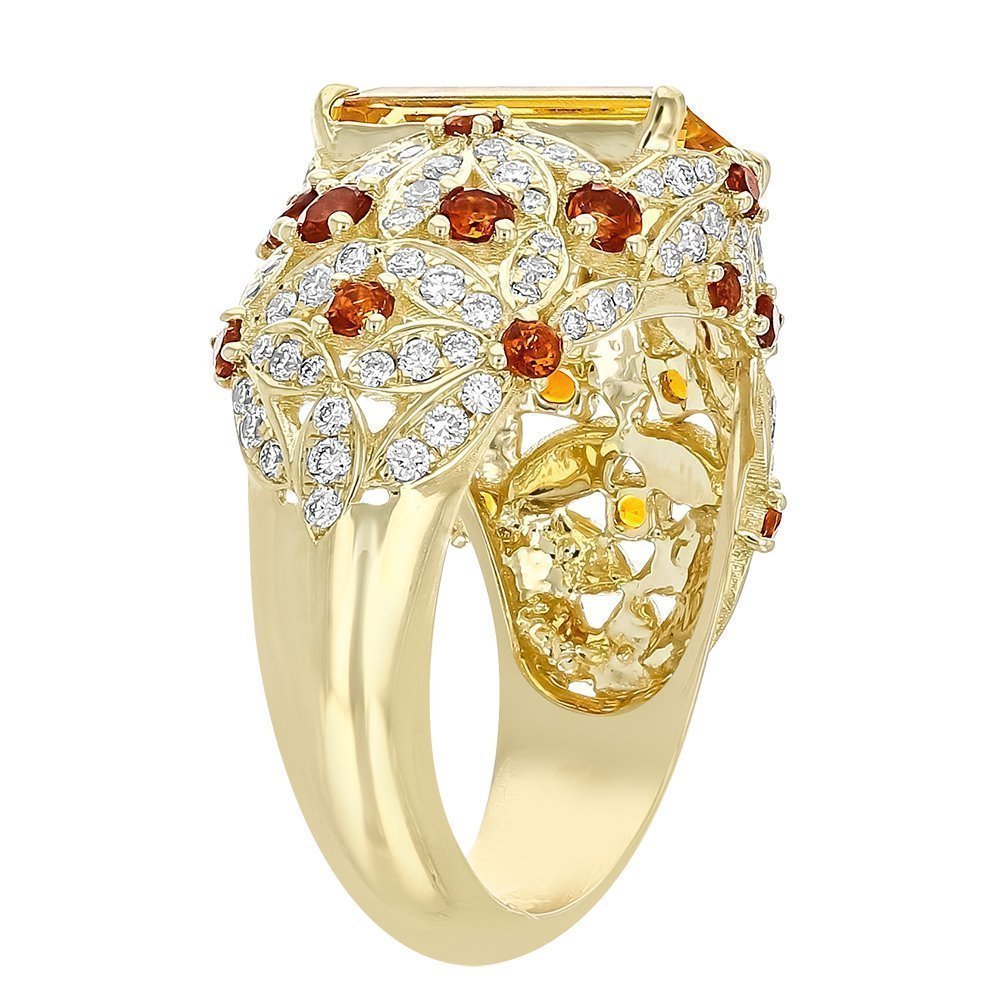 JULEVE Floral Ring with Topaz, Citrine & Diamonds - Elegant Jewelry for Women, Perfect for Weddings, Parties & Special Occasions