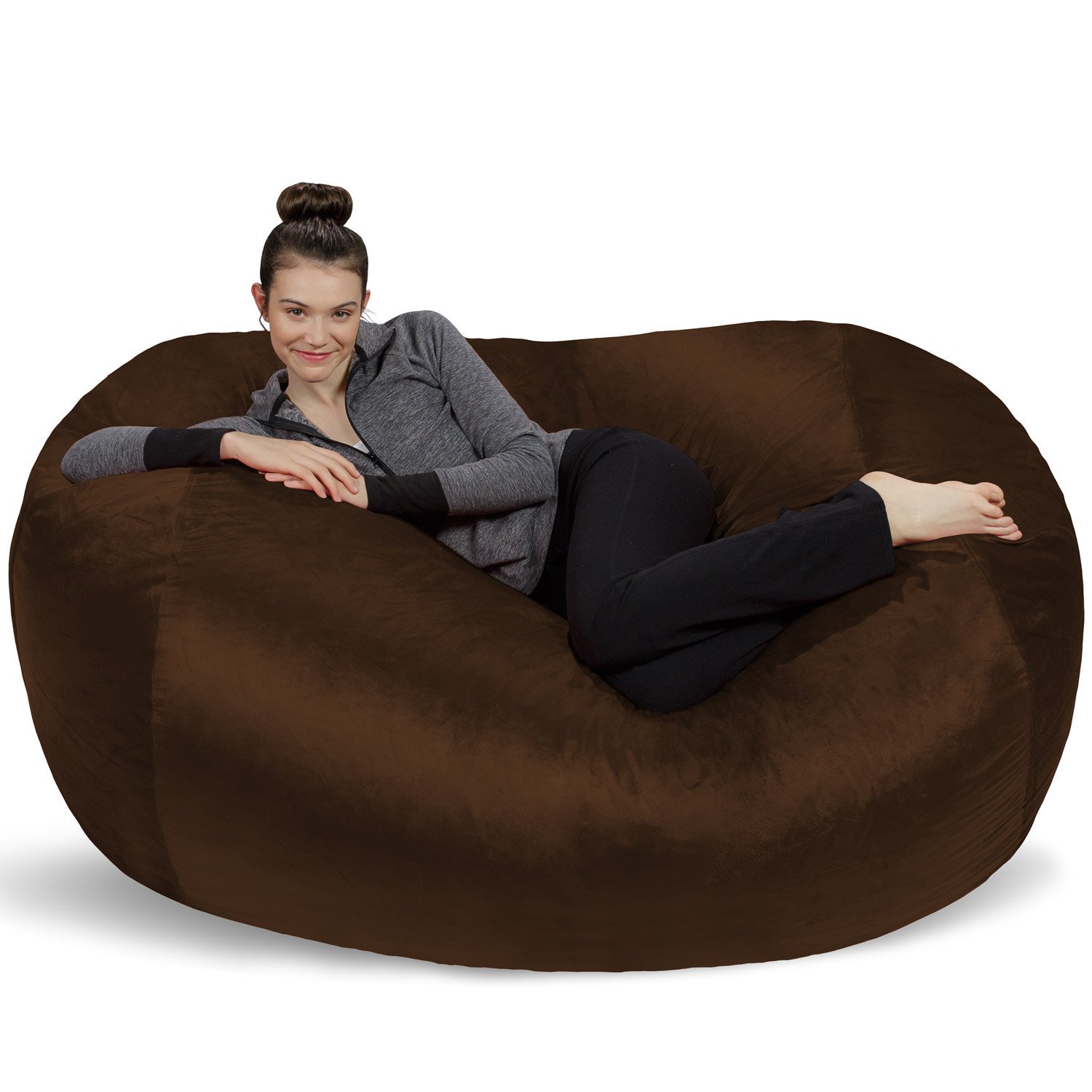Super Soft Microsuede Bean Bag Chair - 6ft XL Memory Foam Lounger Sofa Sack for Kids, Adults & Couples | Plush Jumbo Bean Bag Furniture in Chocolate Brown | Perfect for Living Rooms, Game Rooms & Dorm Relaxation