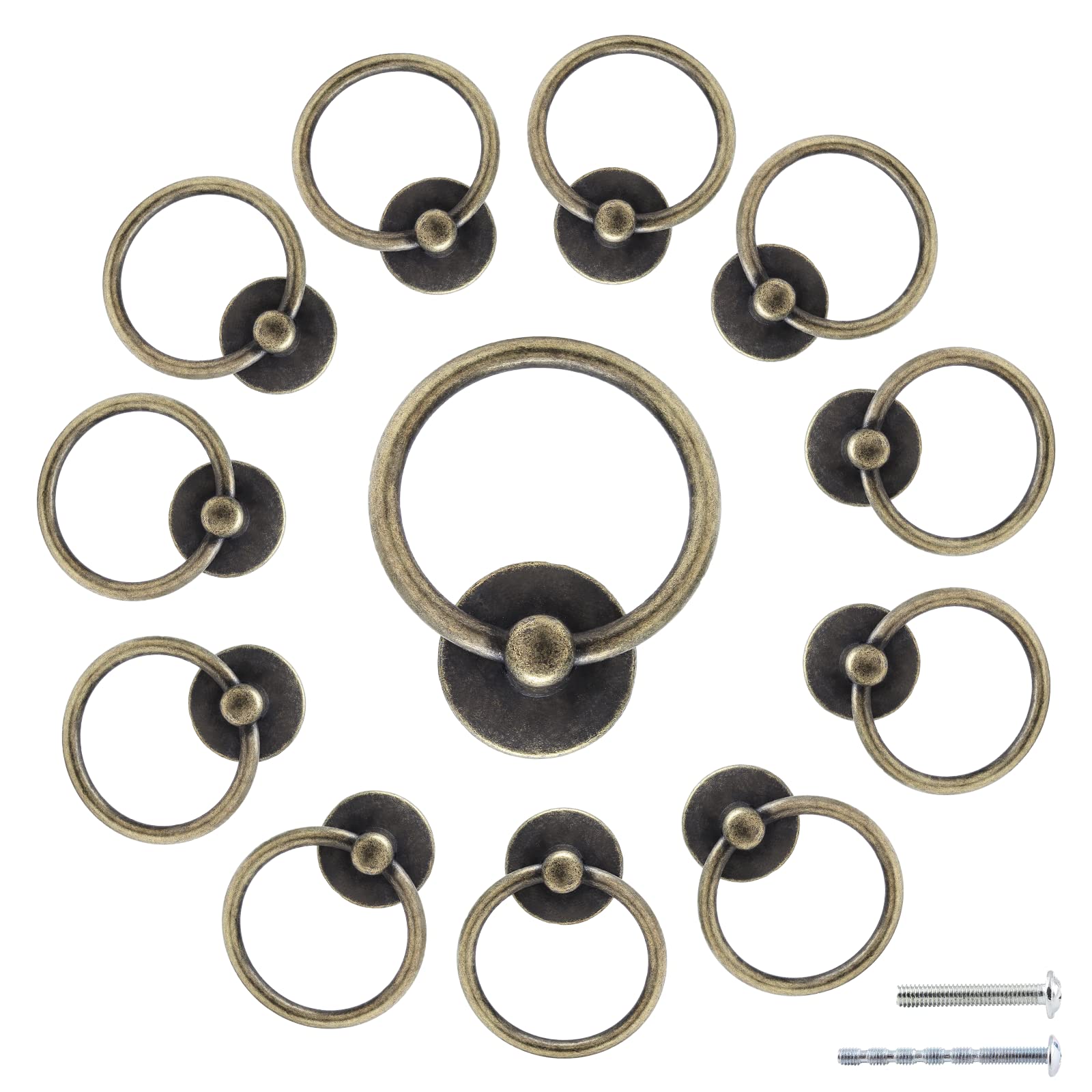 Antique Bronze Round Ring Drawer Pulls 12Pcs - Vintage Cabinet Handles for Furniture & Wardrobe