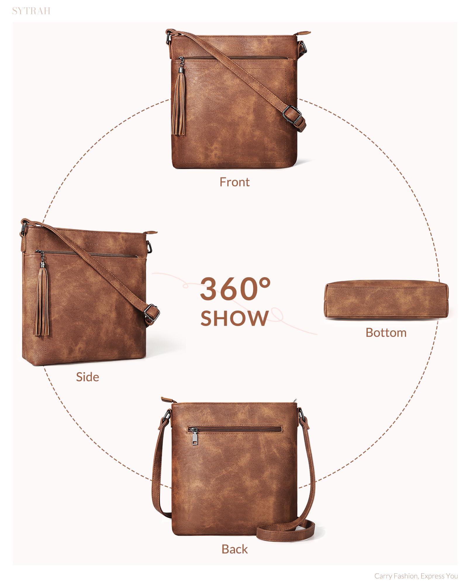 Premium Vegan Leather Crossbody Bag for Women - Adjustable Strap Lightweight Shoulder Purse with Tassel | Perfect for Work, Travel & Everyday Use