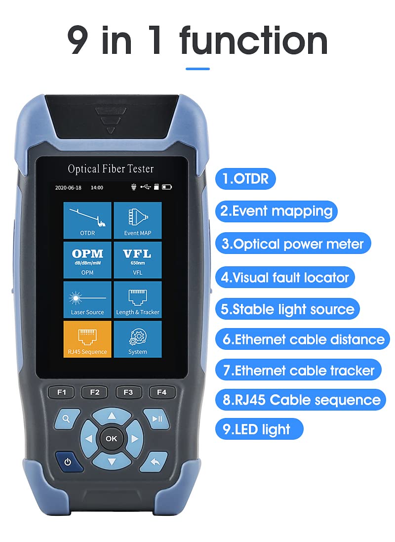 Mini OTDR Fiber Optic Tester - 20/22dB 1310/1550nm Singlemode Optical Time Domain Reflectometer with Built-in OPM, VFL & OLS Event Map (APC Port) - Ideal for Network Installation, Maintenance & Fiber Cable Testing
