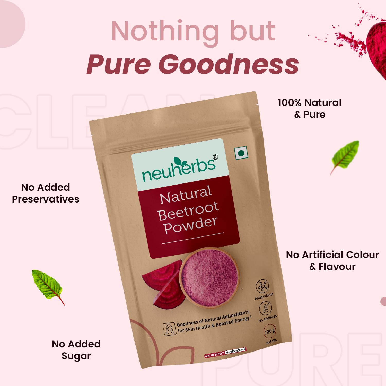 Neuherbs 100% Pure Natural Beetroot Powder (100g) - High Antioxidant Superfood for Glowing Skin, Healthy Hair & Energy Boost | Additive-Free | Perfect for Smoothies, Face Masks & Hair Treatments