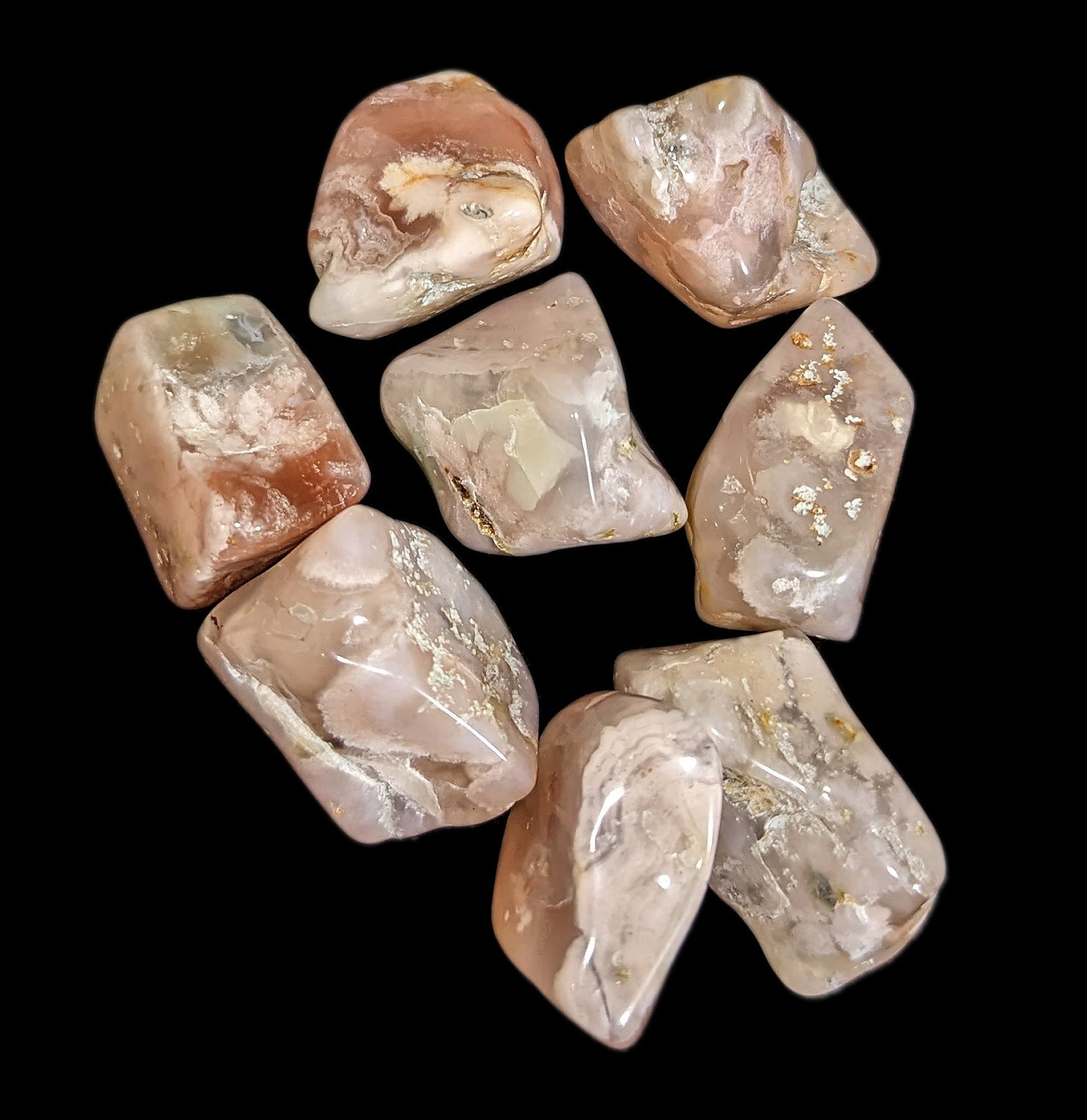 Healing Tumbled Flower Agate Stone - Natural Polished Gemstone for Meditation, Jewelry Making & Home Decor - Perfect for Stress Relief & Spiritual Energy