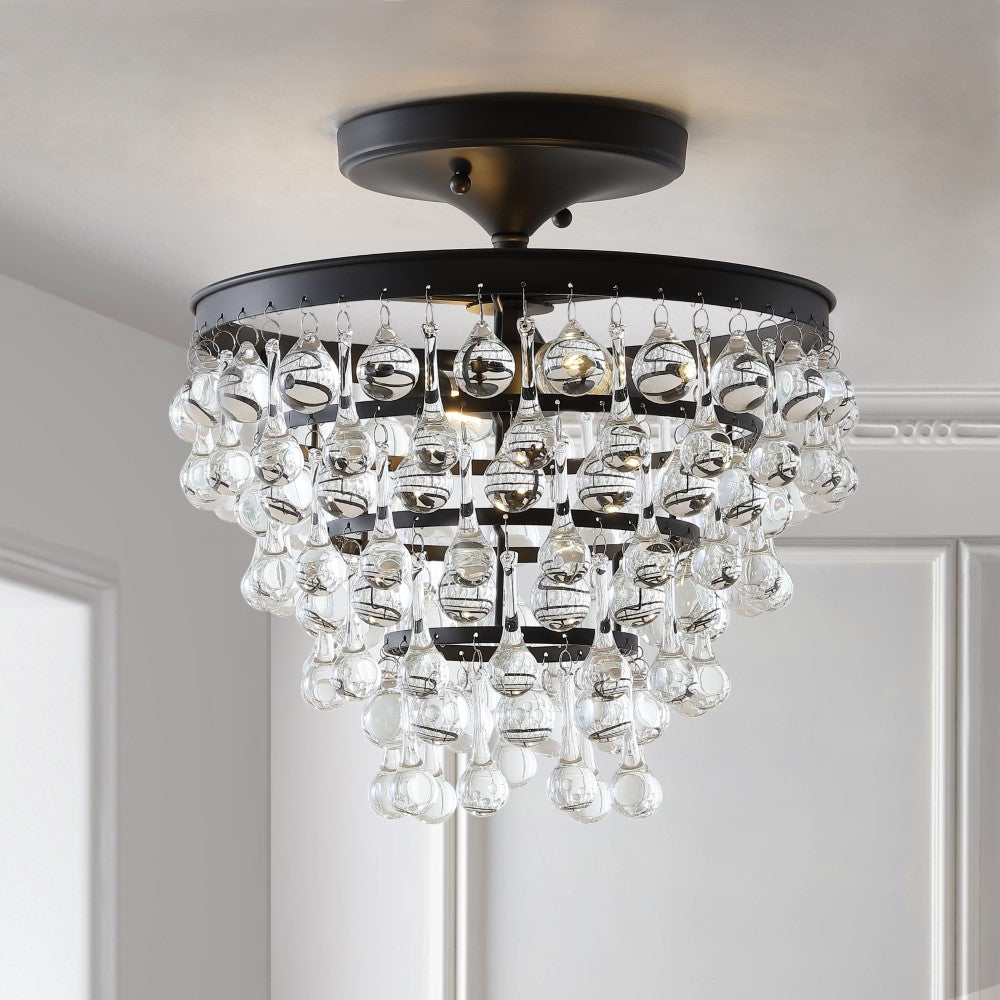 Toronto Metal & Crystal LED Flush Mount Ceiling Light - Modern Dimmable Fixture for Bedroom, Living Room, Kitchen, and Hallway Lighting