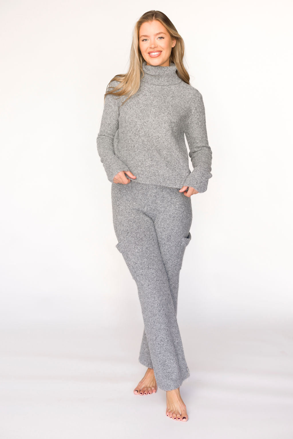 Shae Sweater Top and Pants Set - Soft Heather Grey Loungewear for Women | Cozy Outfit for Home, Yoga & Casual Wear