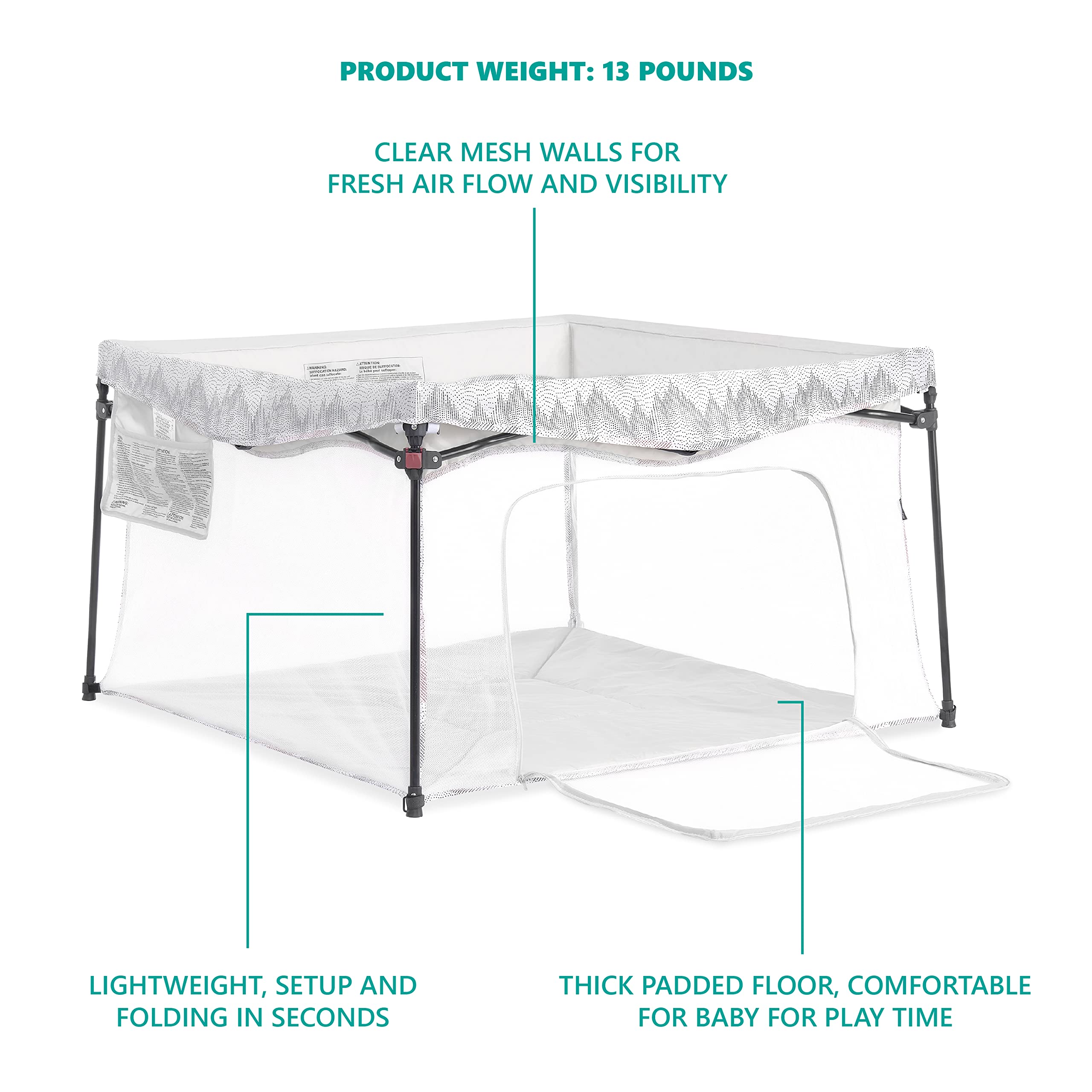Dream On Me Ziggy Square Playpen - Breathable Mesh Walls, Easy Setup & Compact Fold for Travel | Stylish Dove White Finish | Lightweight & Portable for Home, Nursery, or On-the-Go Use
