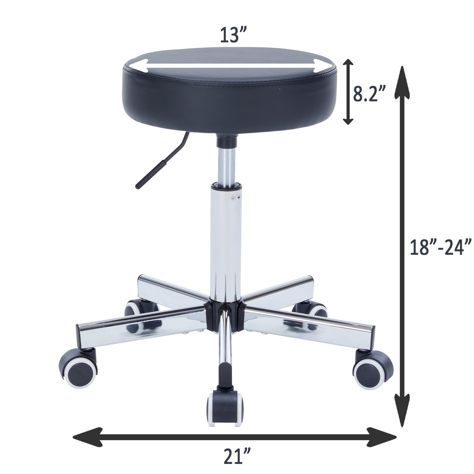 Adjustable Height Rolling Stool with Wheels - Black Faux Leather Medical Stool for Doctors, Nurses & Salon Professionals | Perfect for Exam Rooms, Hair Salons & Tattoo Studios