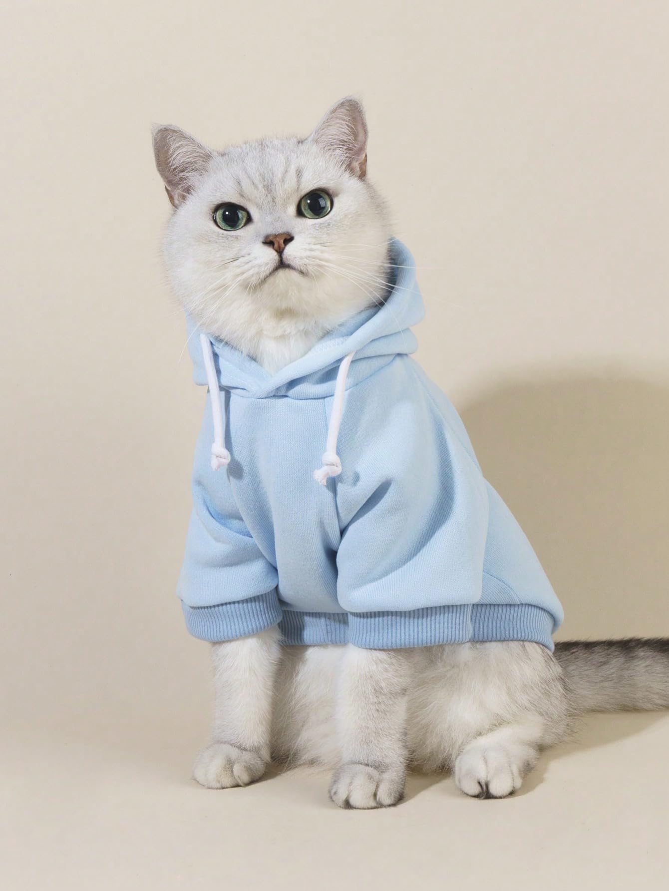 QWINEE Light Blue Dog Hoodie & Cat Apparel - Warm Pet Jacket for Small Medium Dogs & Puppies - Cozy Winter Outfit for Indoor/Outdoor Activities
