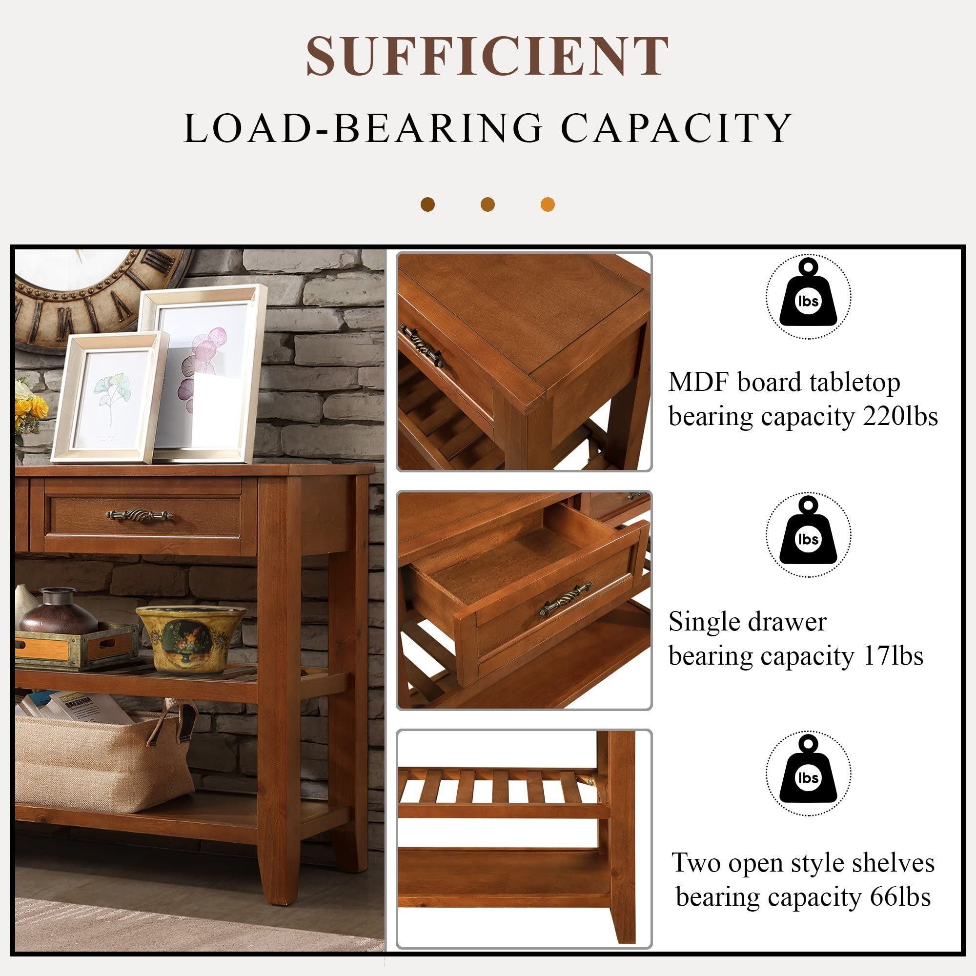 Knocbel Entryway Console Table with 2 Storage Drawers & 2 Shelves - Hallway Sofa Table for Foyer, Living Room, Bedroom - Easy Assembly Brown Wooden Furniture for Home Decor & Organization
