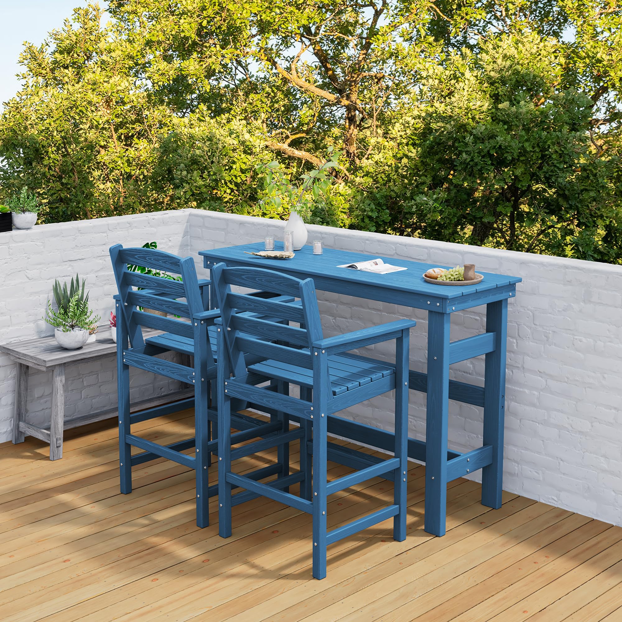 SERWALL 2-Piece Outdoor Bar Table and Chairs Set - All-Weather HDPE Patio Furniture for Backyard, Poolside, Garden - Blue Adirondack Bar Height Set | Perfect for Outdoor Entertaining, Lounging by the Pool, and Relaxing in Your Garden