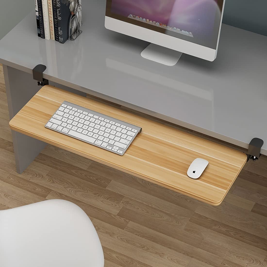 Adjustable Ergonomic Keyboard Tray - Under Desk Extender with Smooth Pull-Out, Clamp-On Design for Punch-Free Installation | Perfect for Home Office, Gaming Setup & Workspace Ergonomics