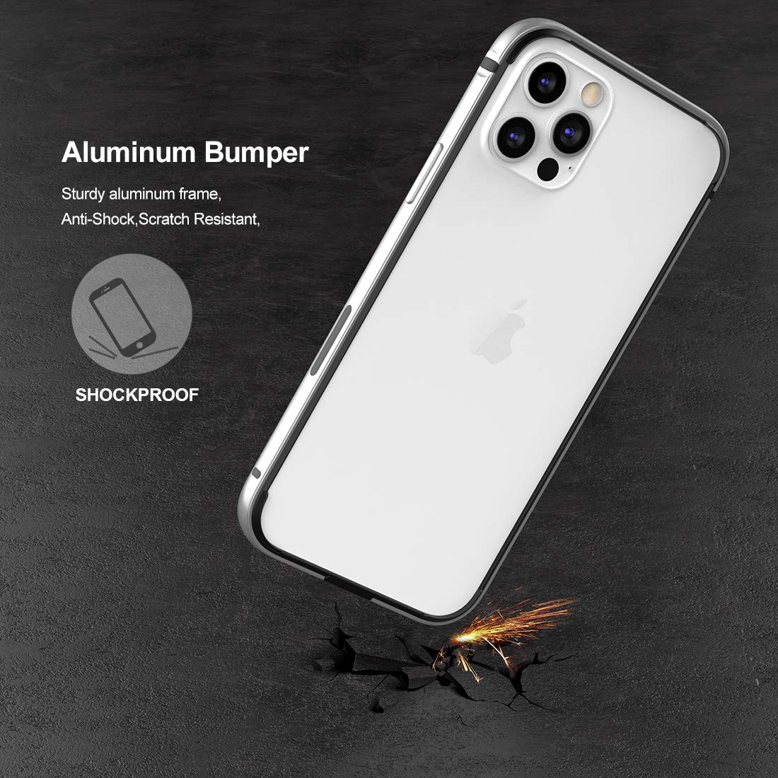 Eastcoo Ultra Slim iPhone 12 Pro Max Case - Metal Bumper with Soft TPU Inner Shell | No Signal Interference | Wireless Charging Compatible | Silver | Perfect for Everyday Protection & Stylish Look