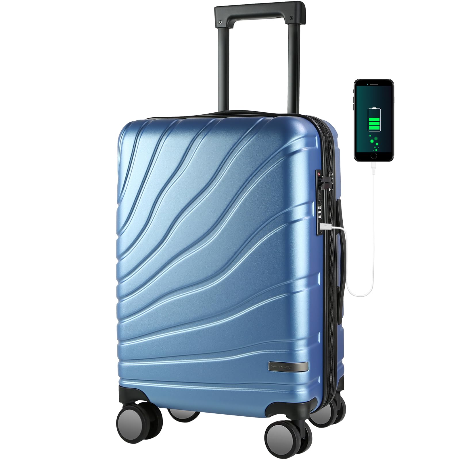 VANKEAN 20 Inch Expandable Hard Shell Carry On Luggage with 360° Spinner Wheels & TSA Lock - Airline Approved Light Blue Suitcase for Travel, Business Trips & Weekend Getaways