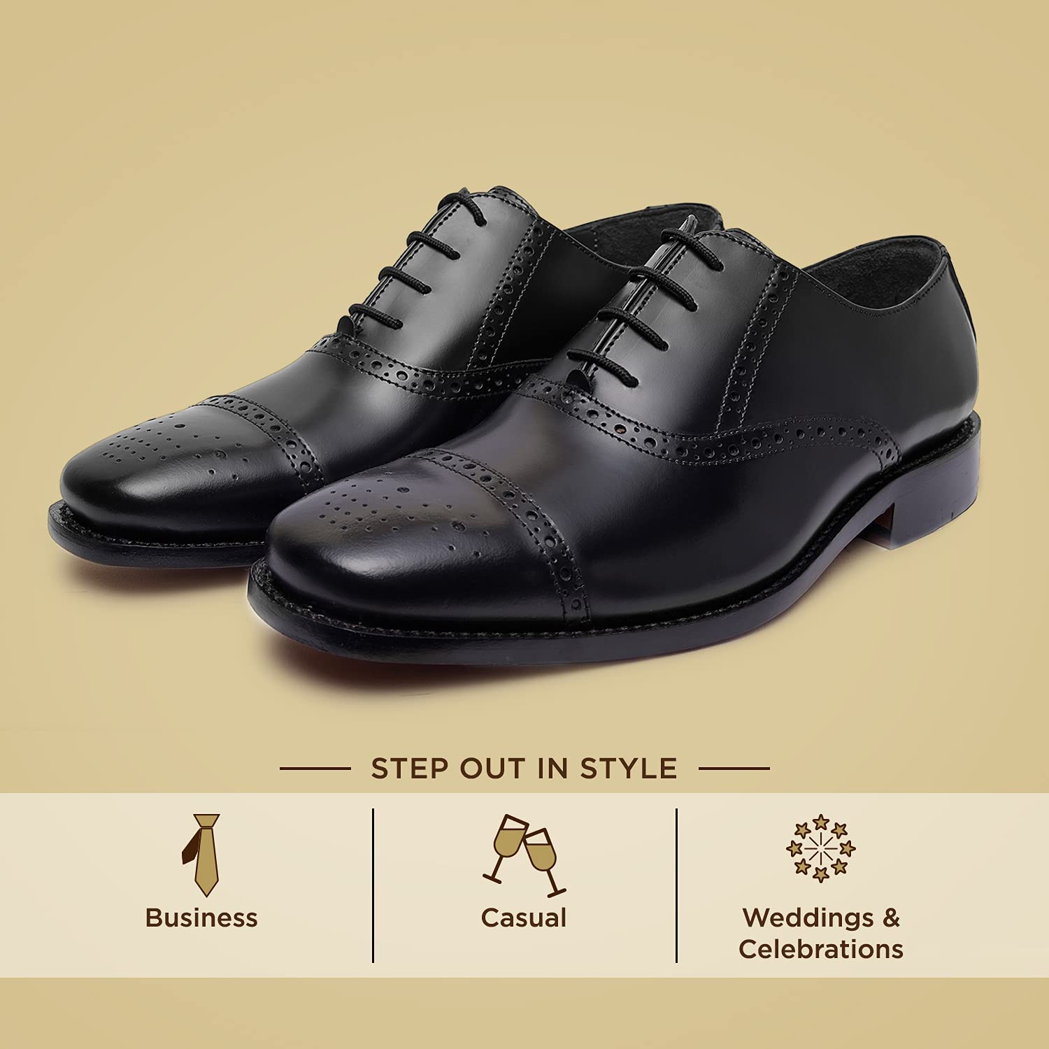 Premium Men's Genuine Leather Wingtip Oxford Dress Shoes - Goodyear Welted Construction | Handcrafted Luxury Formal Shoes for Wedding, Business & Special Occasions | Comfortable Leather Sole Dress Shoes for Men