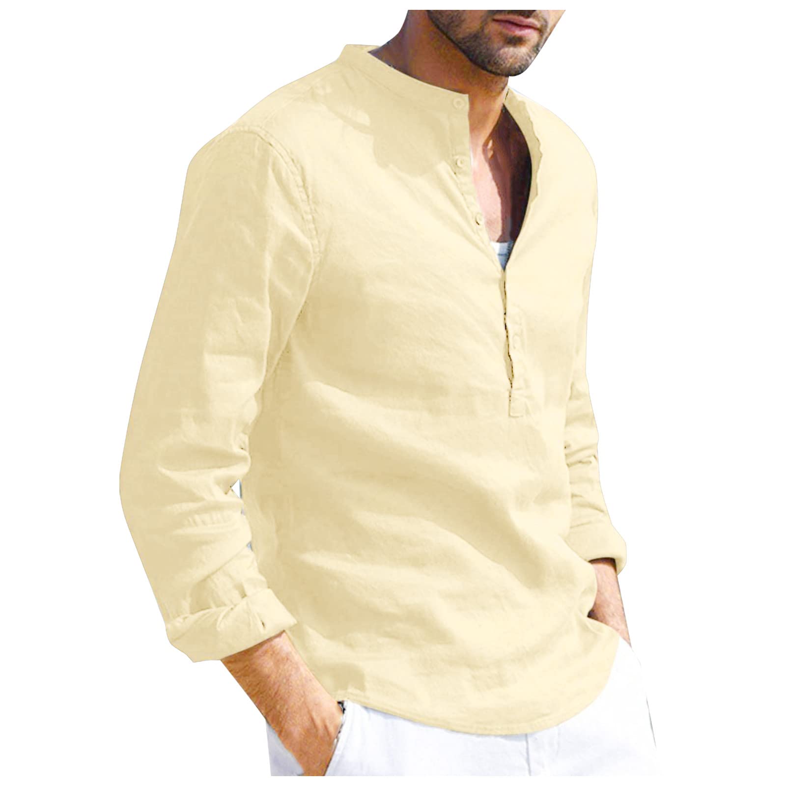 Men's Casual Henley Shirt - Designer Cotton Linen Long Sleeve Shirt for Spring & Summer | Perfect for Outdoor Activities, Date Nights & Casual Wear