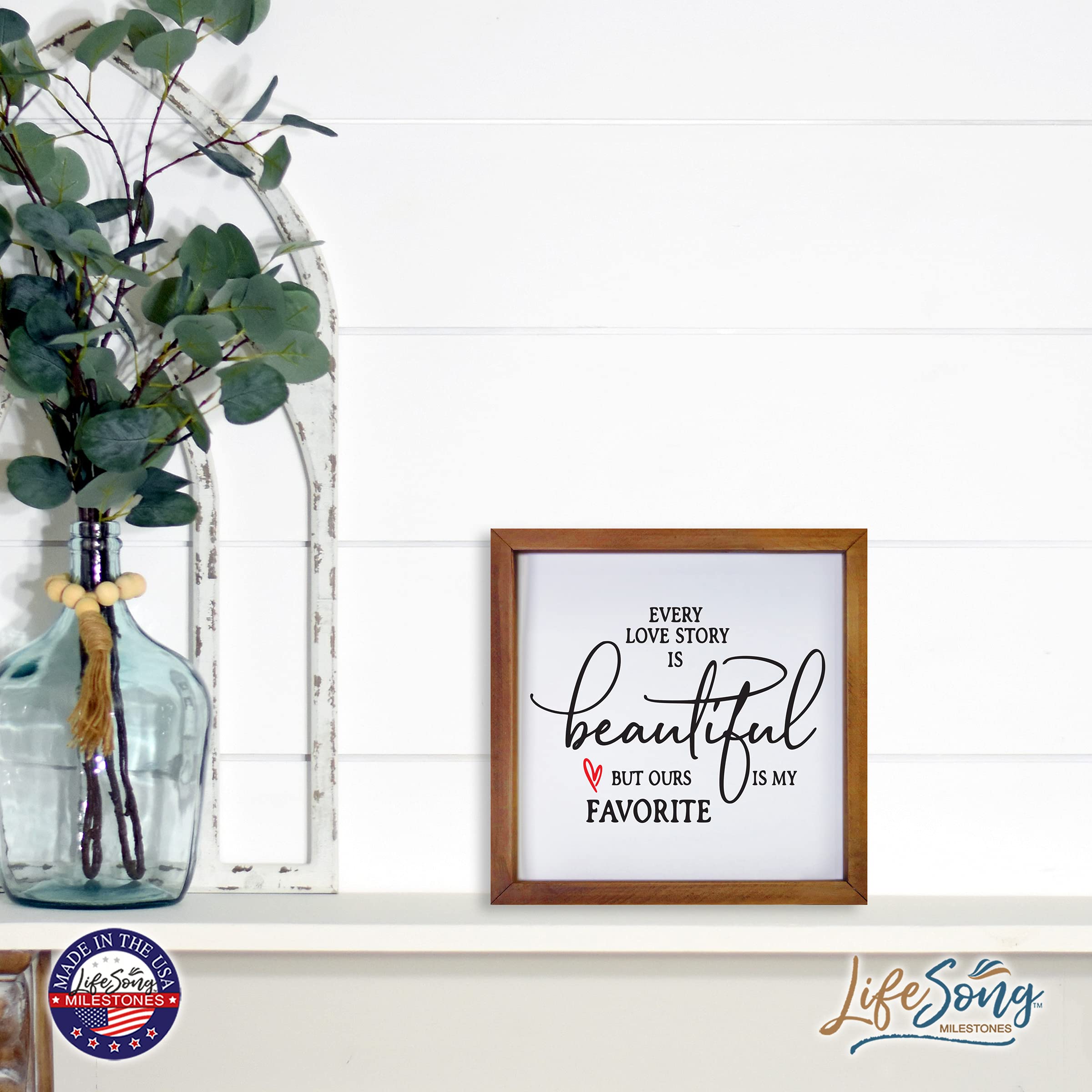 LifeSong Milestones Custom Inspirational Wooden Wall Art - 7x7 Framed Shadow Box with Modern Quotes, Perfect for Home Decor, Office Gift & Wedding Anniversary Present (Walnut Finish)
